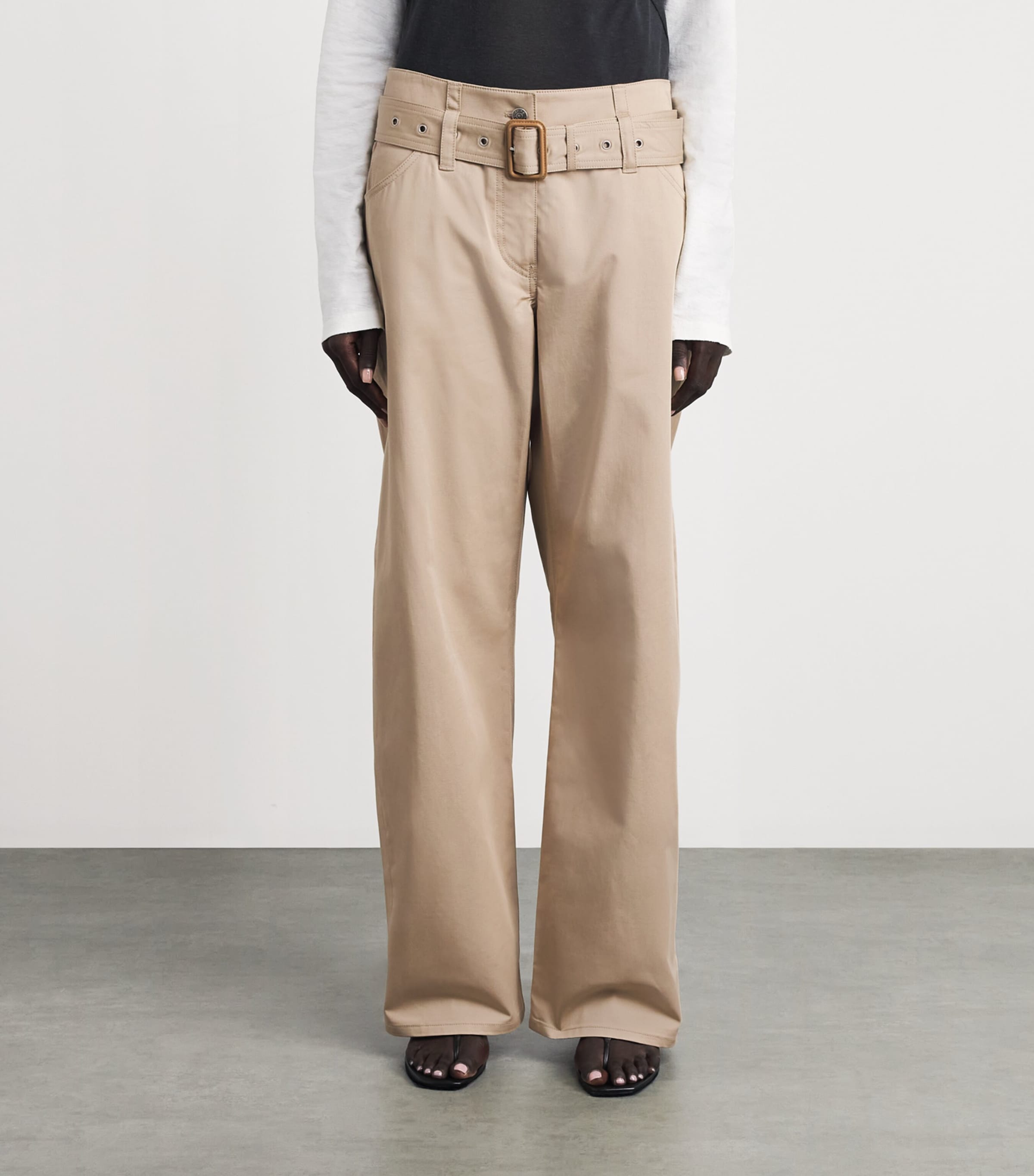 Acne Studios Womens Cotton Belted Trousers Pale Beige Image 4