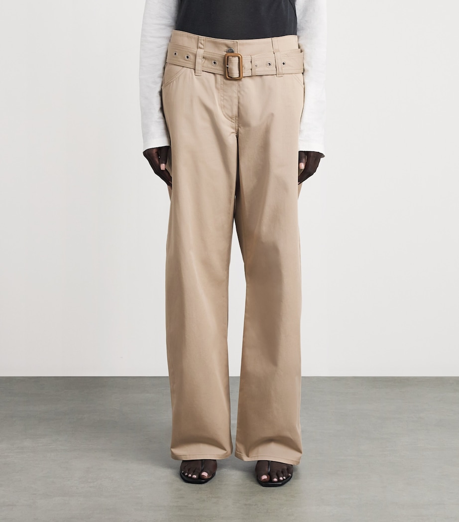 Acne Studios Womens Cotton Belted Trousers Pale Beige Image 4