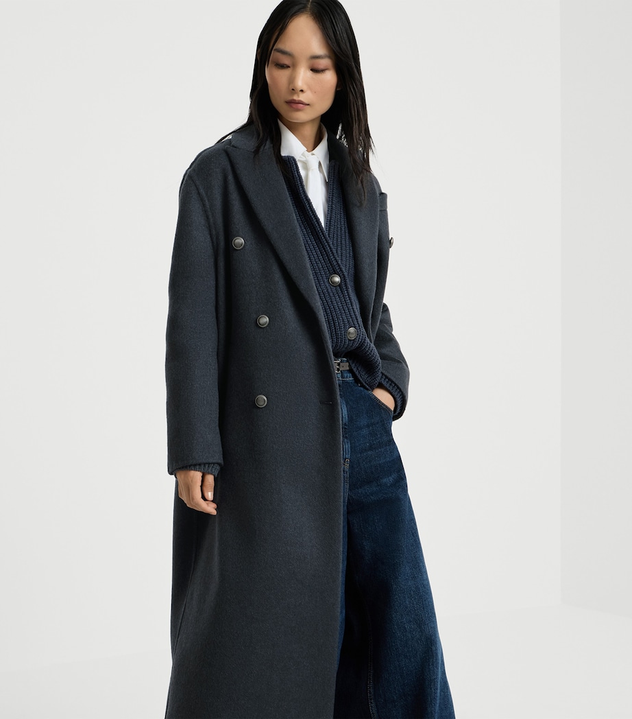 Brunello Cucinelli Womens Cashmere Double-Breasted Overcoat Blu Freddo Image 4