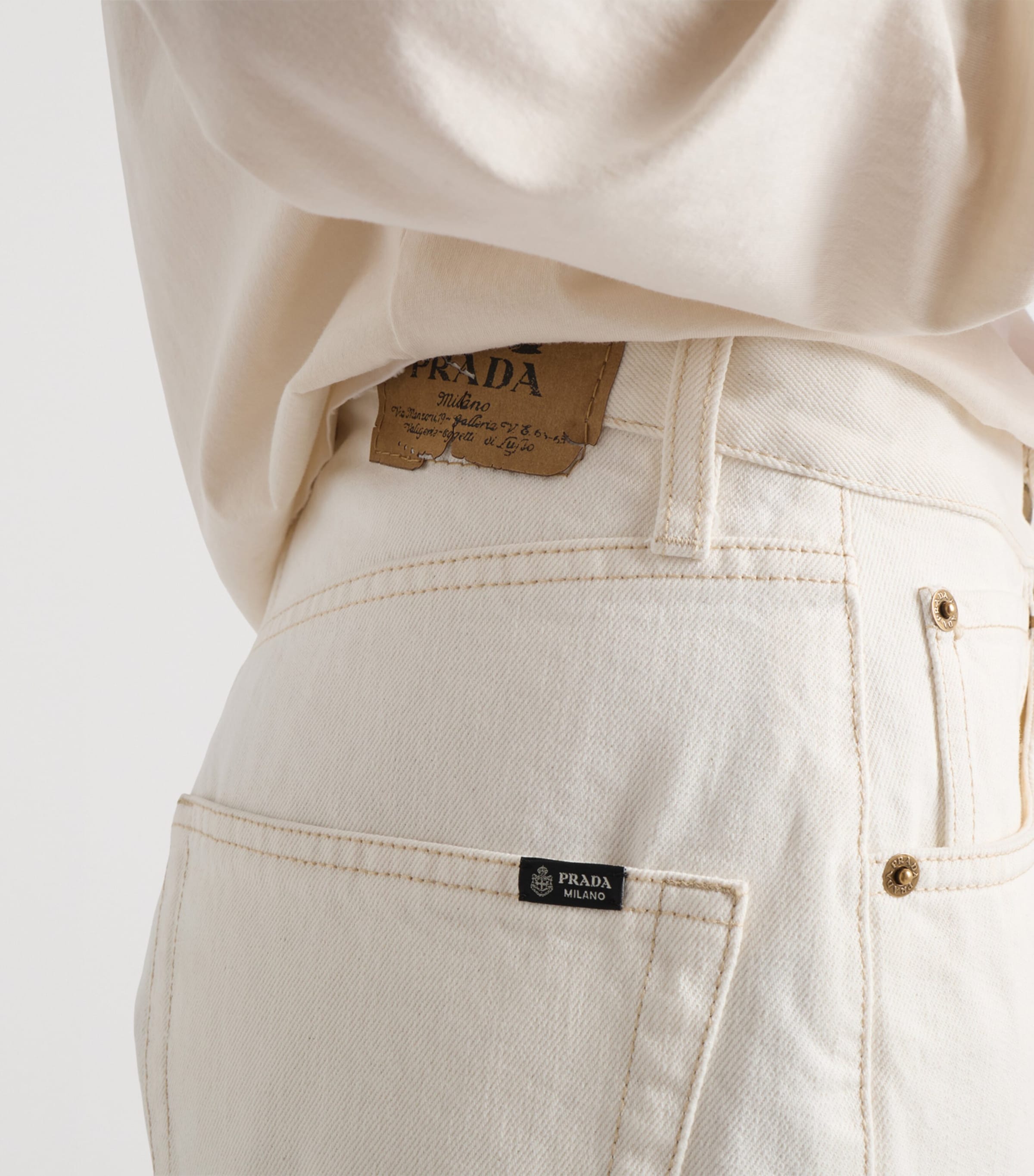 Prada Womens Old Denim Straight Jeans White Image 5