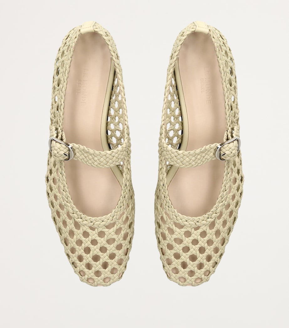 Leather Woven Mary Janes WHITE Image 4