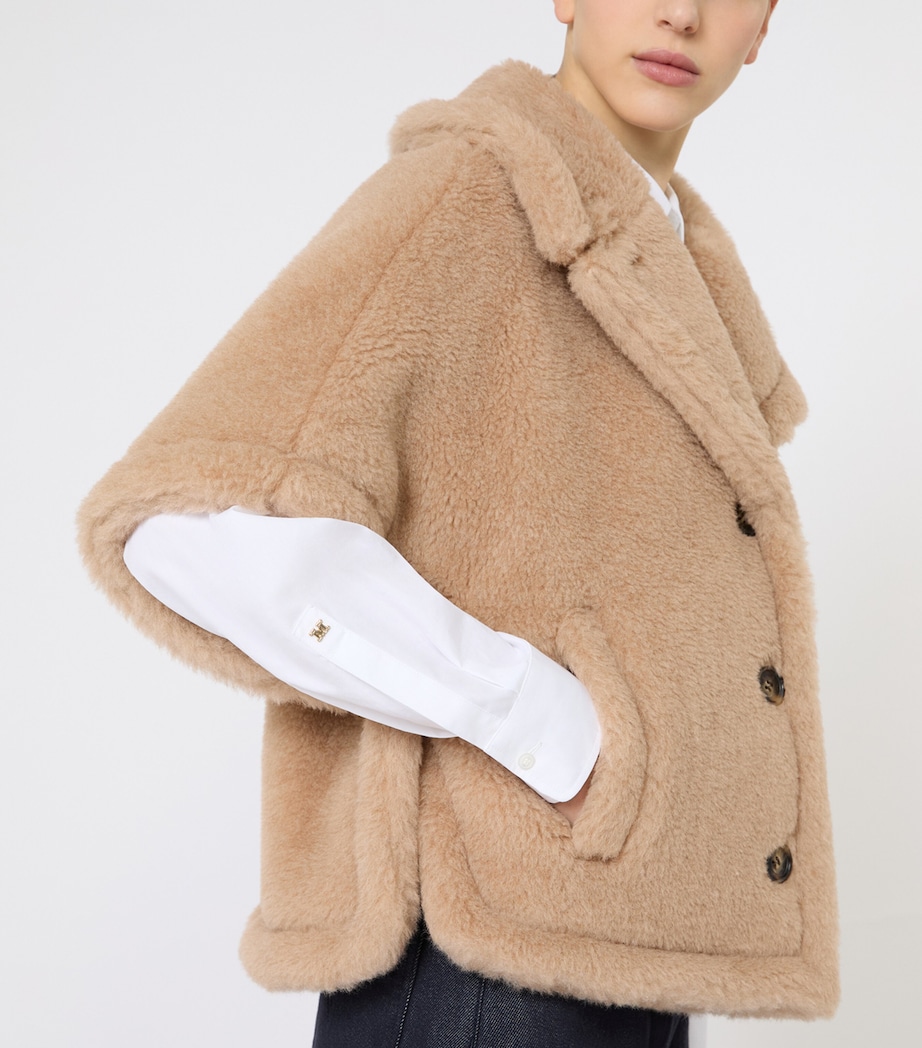 Max Mara Womens Alpaca-Cashmere-Silk Teddy Cape Beige Image 4
