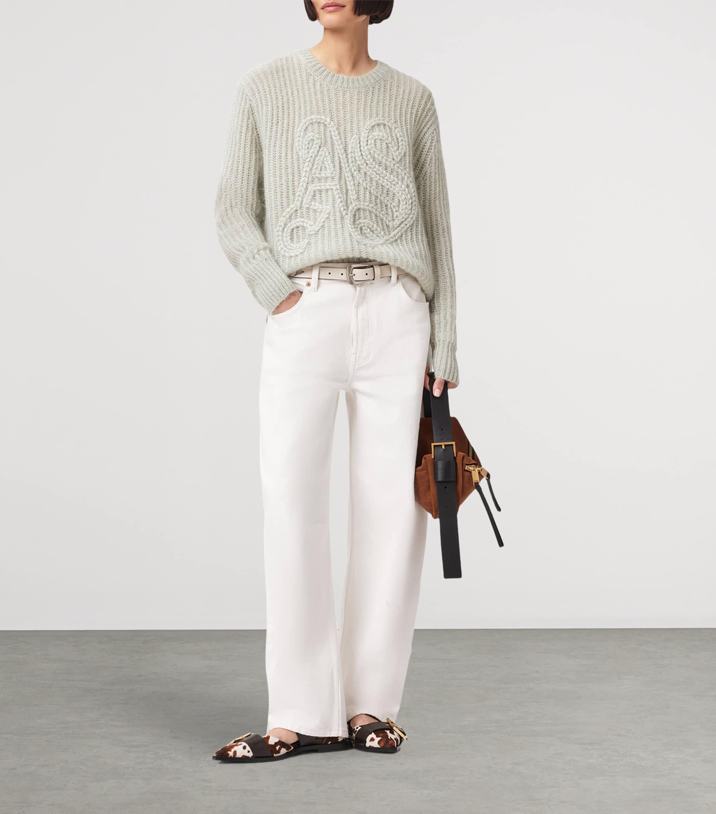 Wool-Blend Chain Sweater PALE LAUREL GREEN Image 3