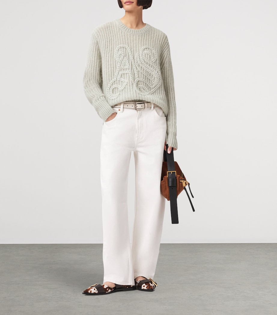 Wool-Blend Chain Sweater PALE LAUREL GREEN Image 3