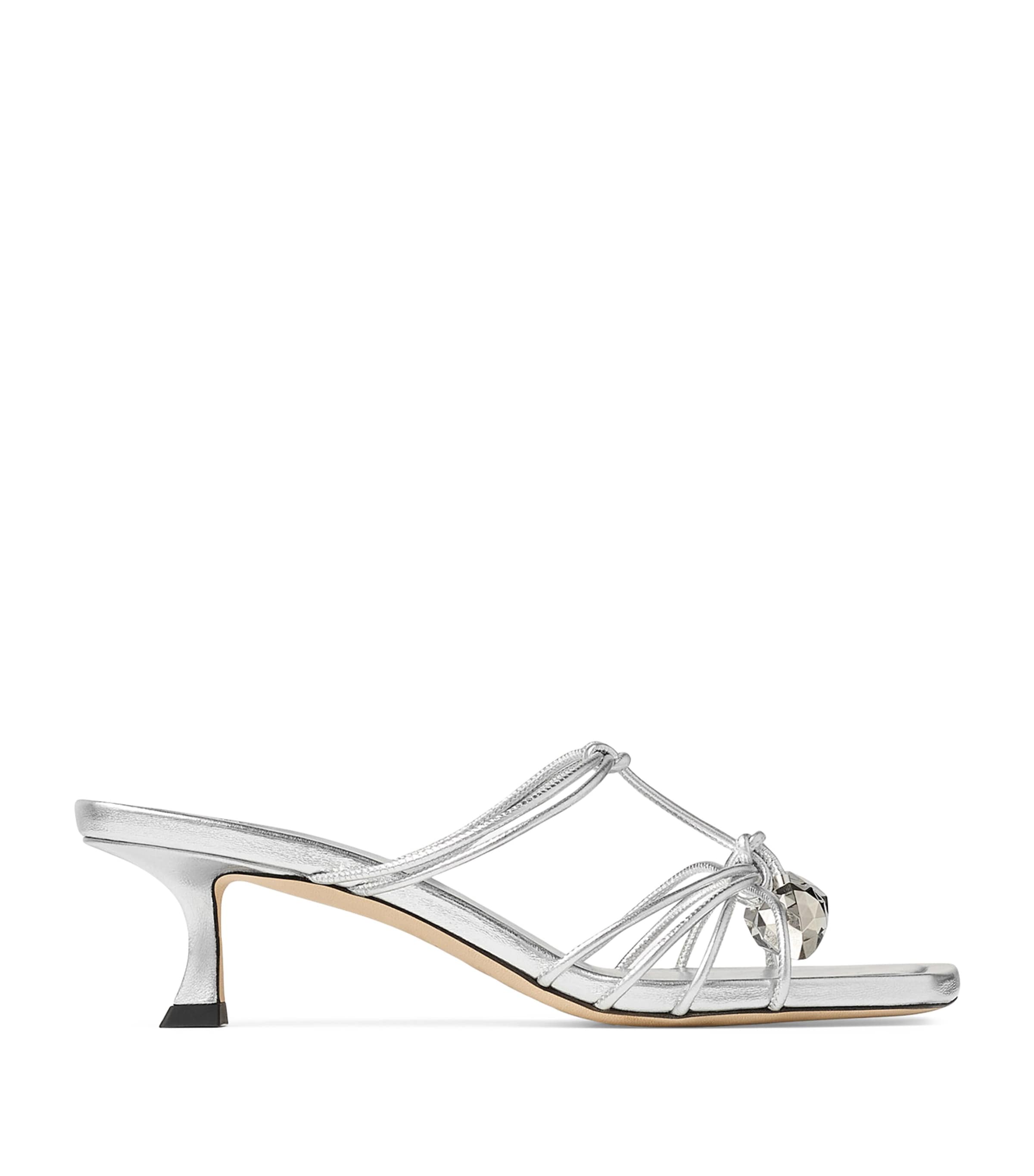 Shop Jimmy Choo Jemma 50 Nappa Leather Heeled Mules In Silver