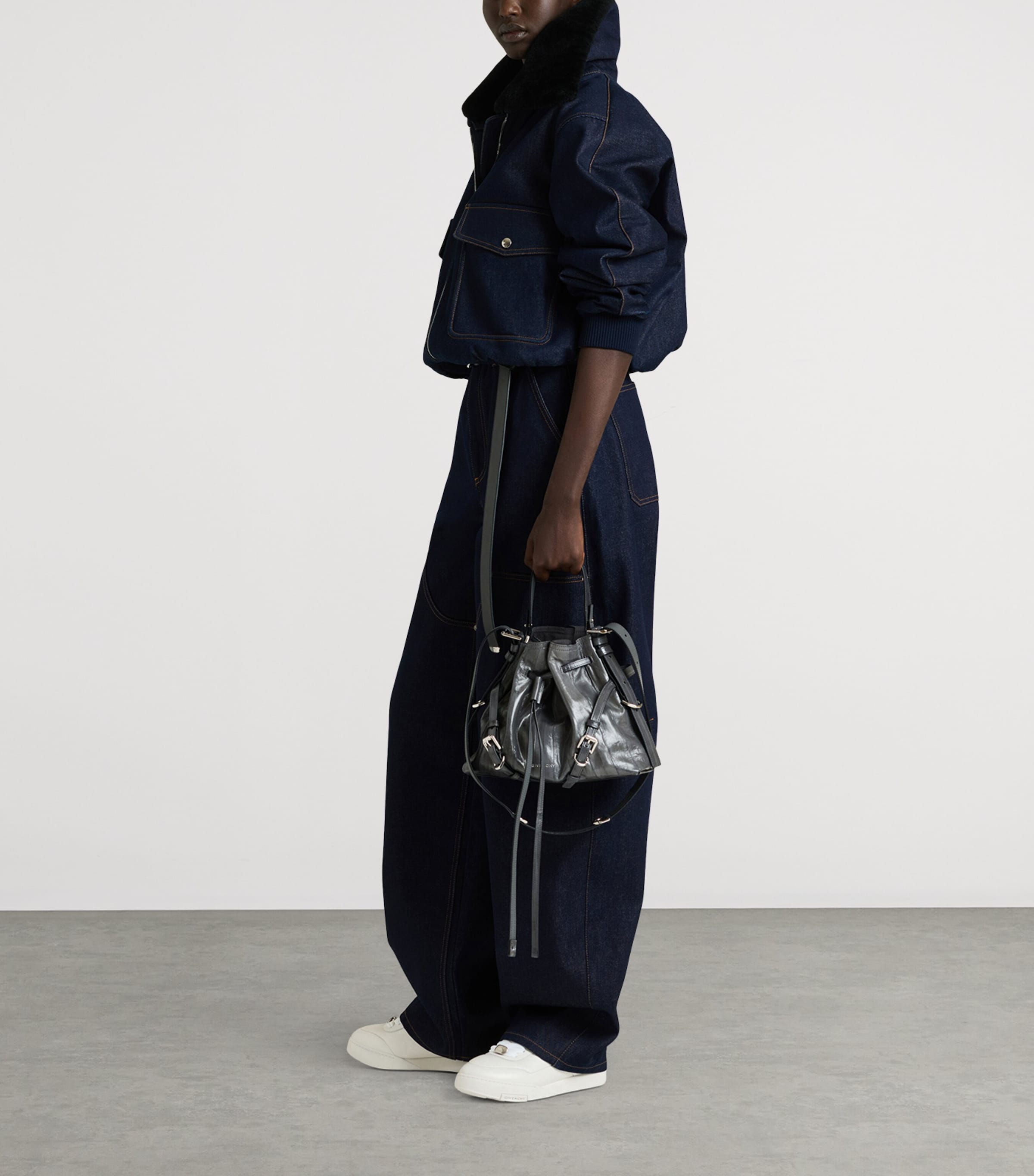 Givenchy Womens Shearling-Collar Denim Blouson Jacket Image 3