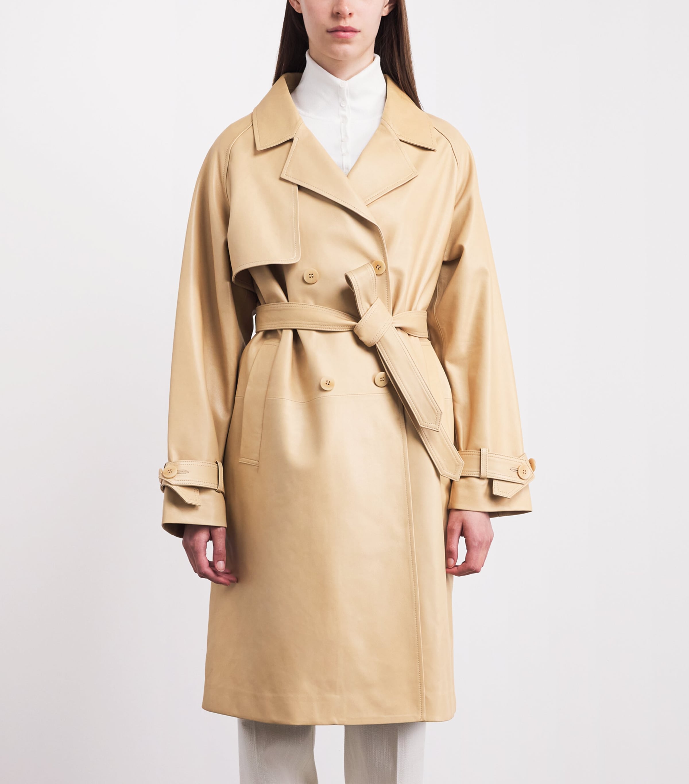 NOUR HAMMOUR Womens Leather Butter Trench Coat Beurre Image 4