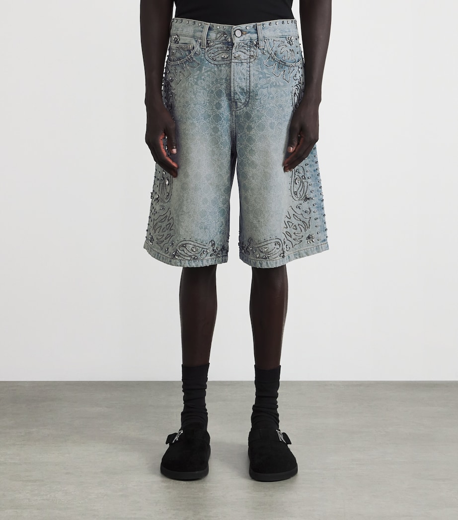 Crystal-Trim Bandana Denim Shorts ANTIQUE  INDIGO/ 406 Image 3