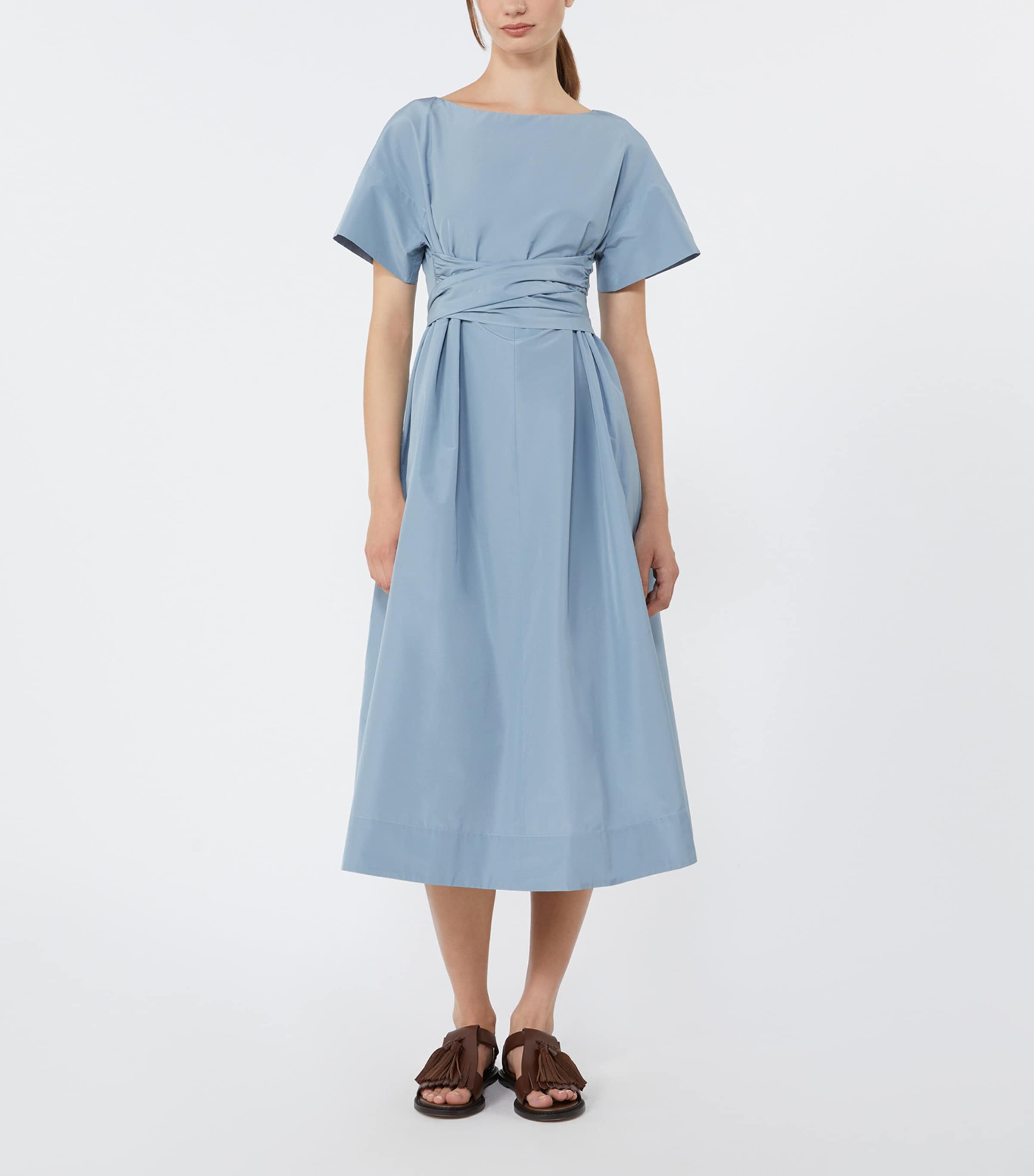 Weekend Max Mara Womens Taffeta Gathered Midi Dress Light Blue Image 3