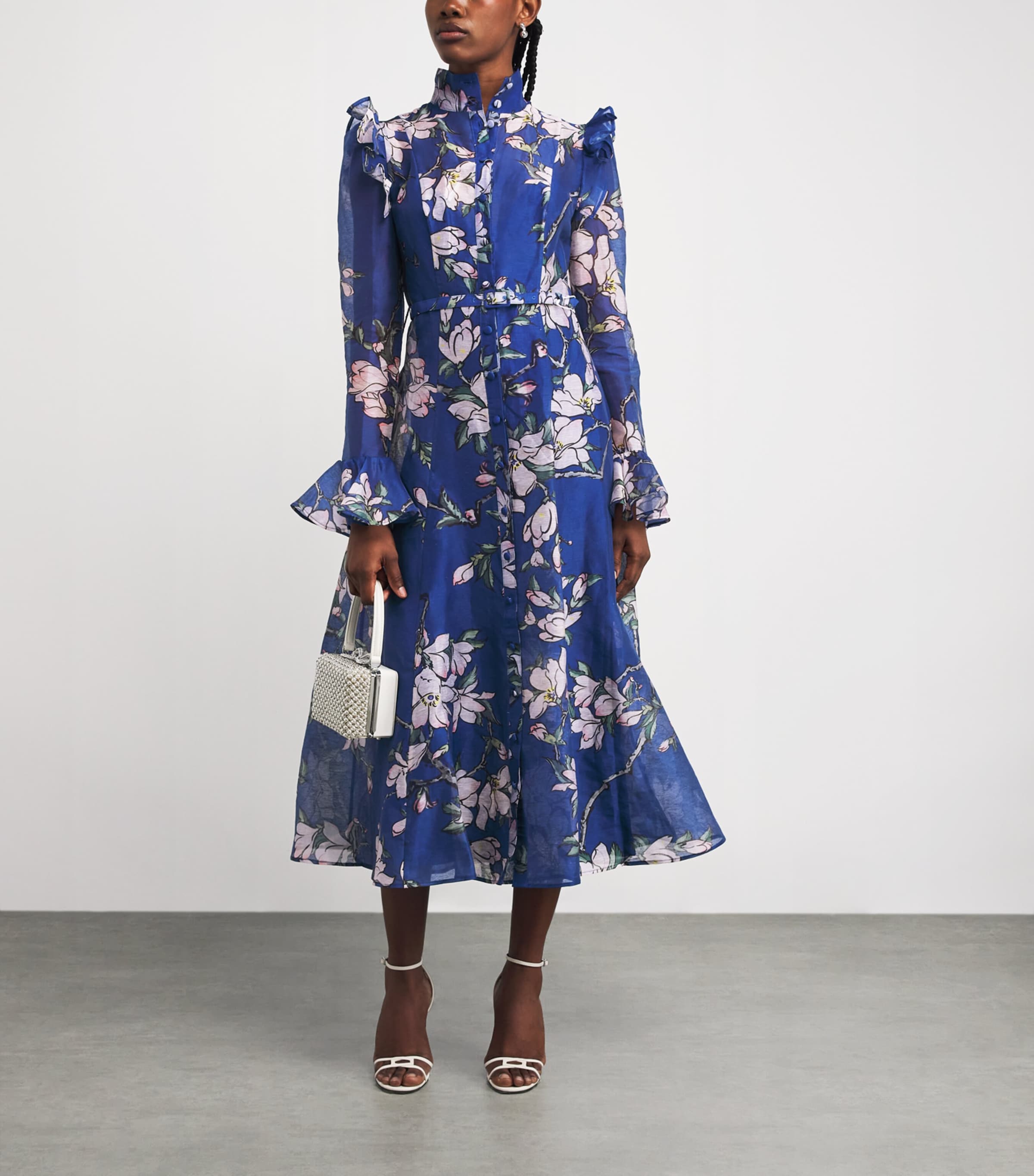 Linen-Blend Floral Katrina Midi Dress MDNGHT MAGNOLIA PRNT Image 2