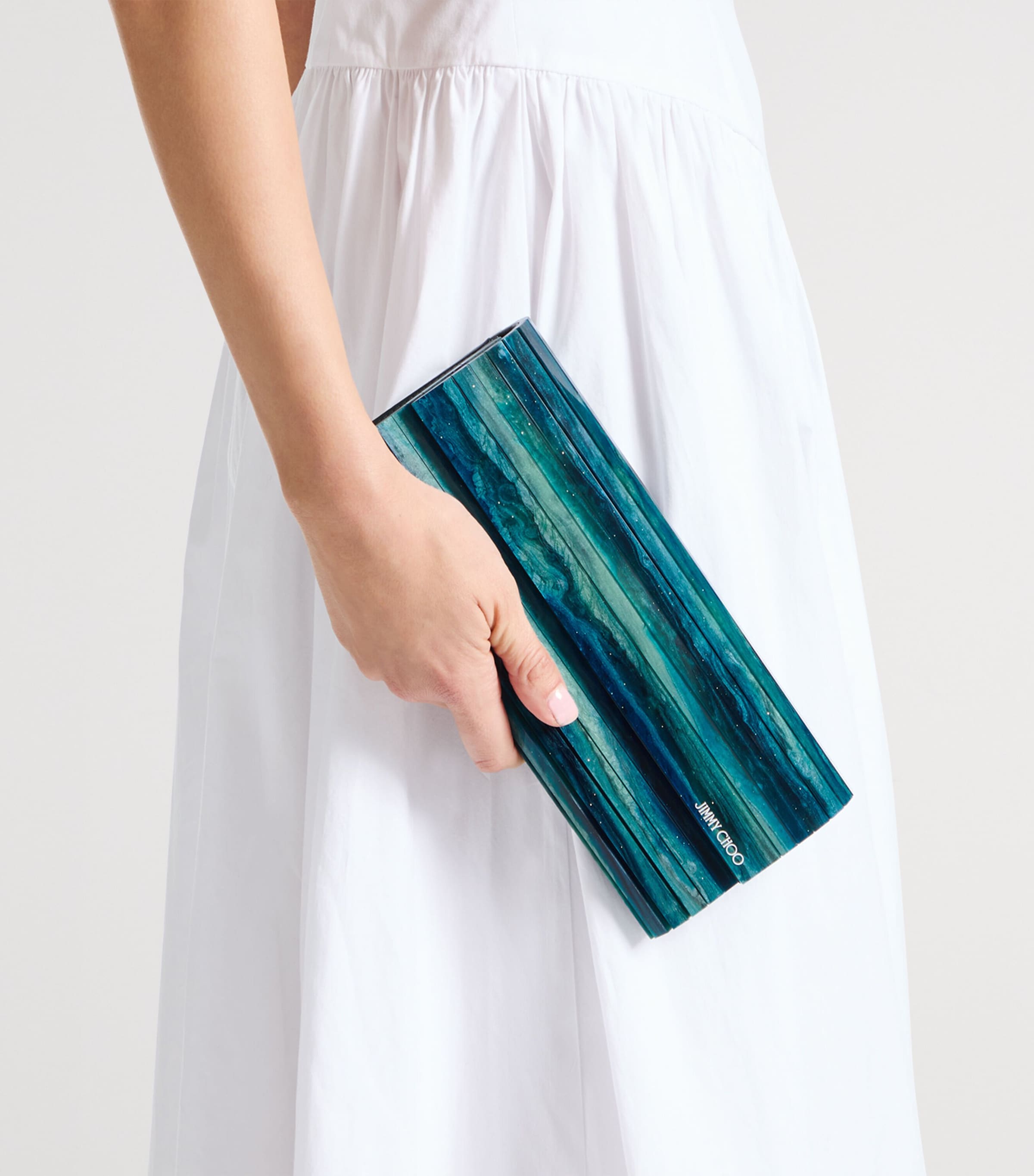 Jimmy Choo Marble-Effect Sweetie Clutch Bag Emerald Image 2