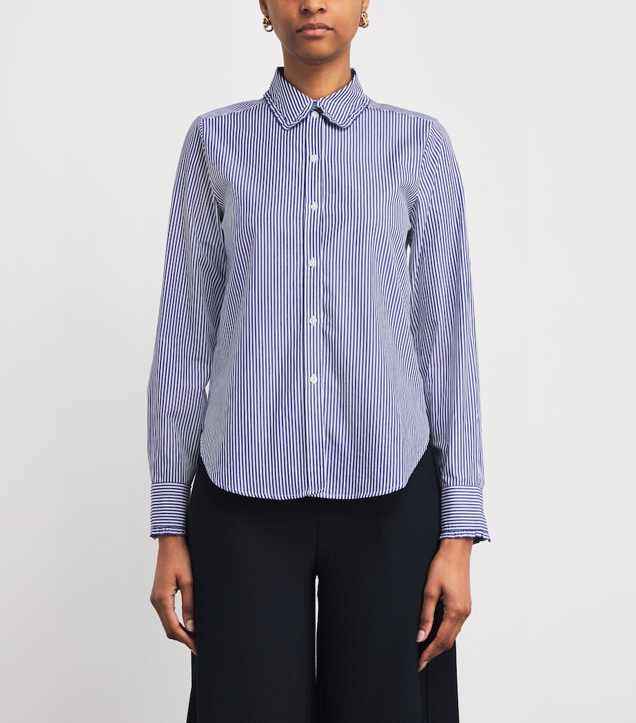Cotton Stripe Ruffled Shirt NAVY/WHITE Image 3