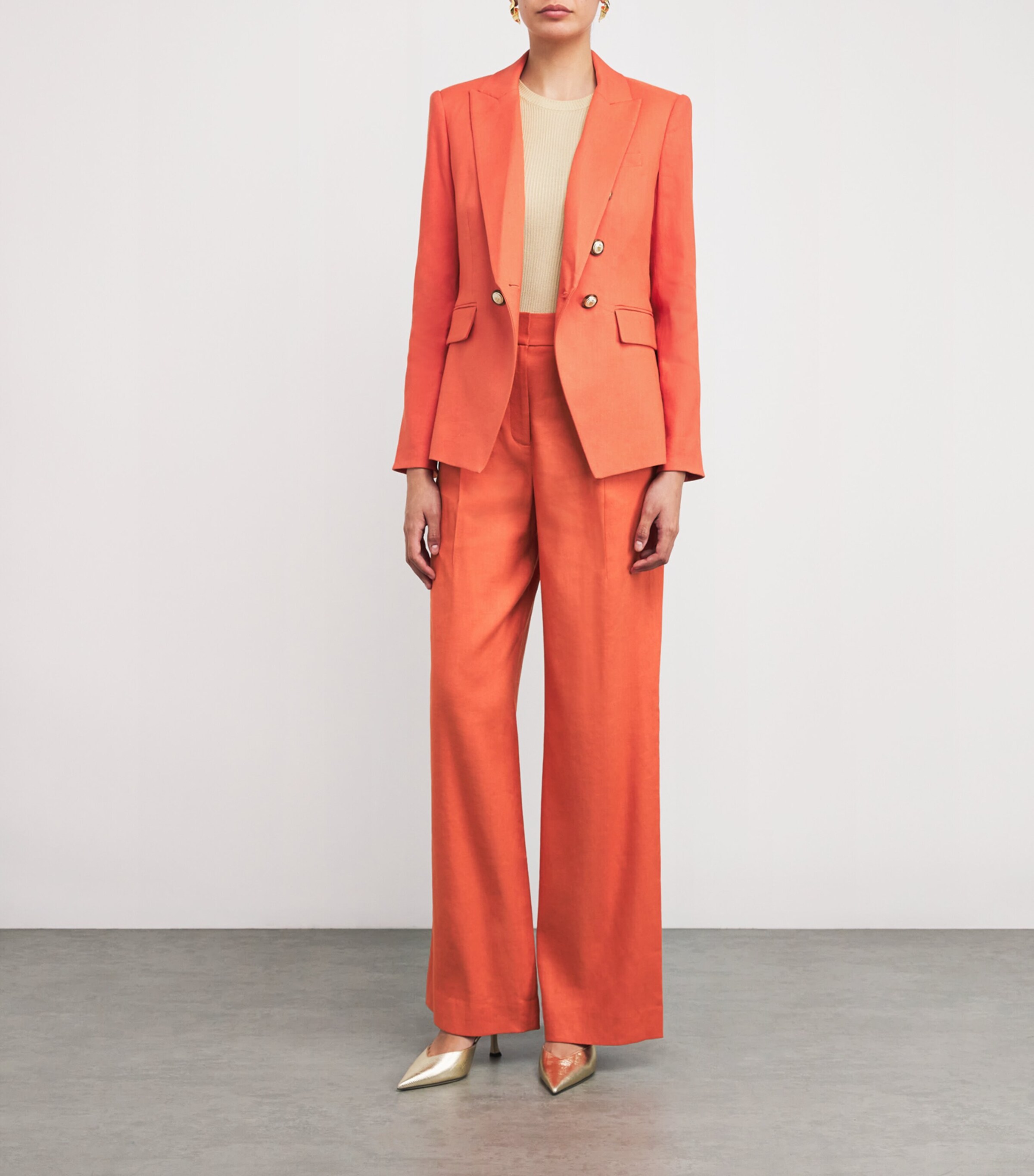 Veronica Beard Womens Linen-Blend Heyser Trousers Persimmon Image 2