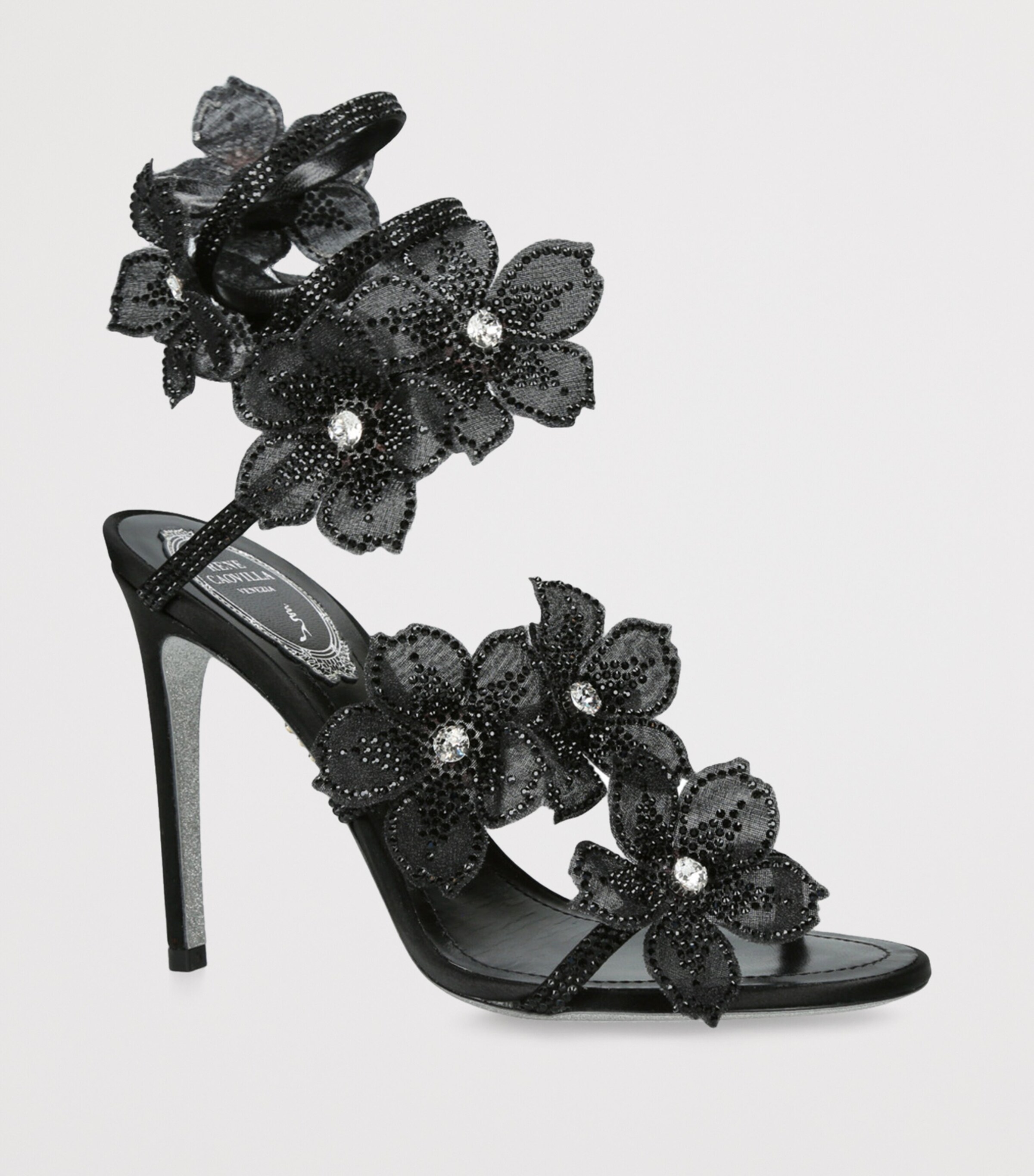 Satin Floral Cleo Sandals 105 BLACK Image 3