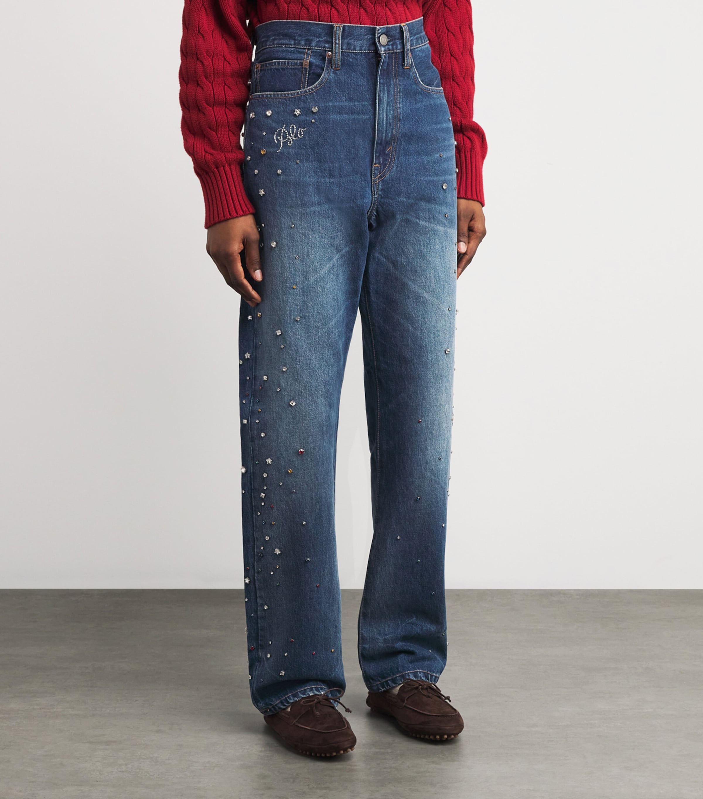Polo Ralph Lauren Womens Embellished Relaxed Straight Jeans Lugo Wash Image 3