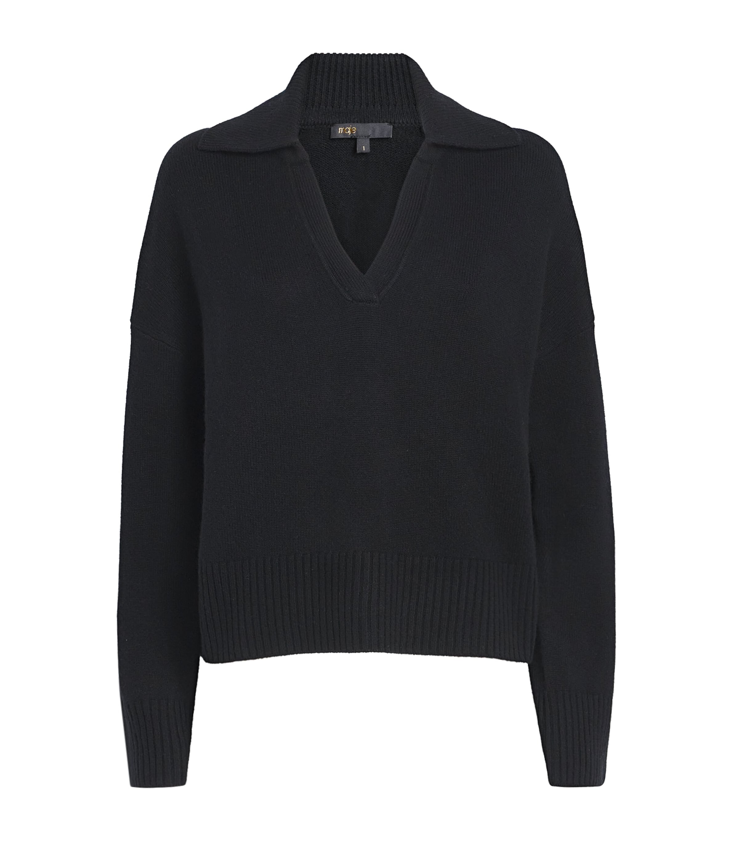 Open Collar Polo Sweater BLACK Image 1
