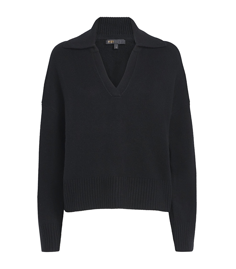 Open Collar Polo Sweater BLACK Image 1