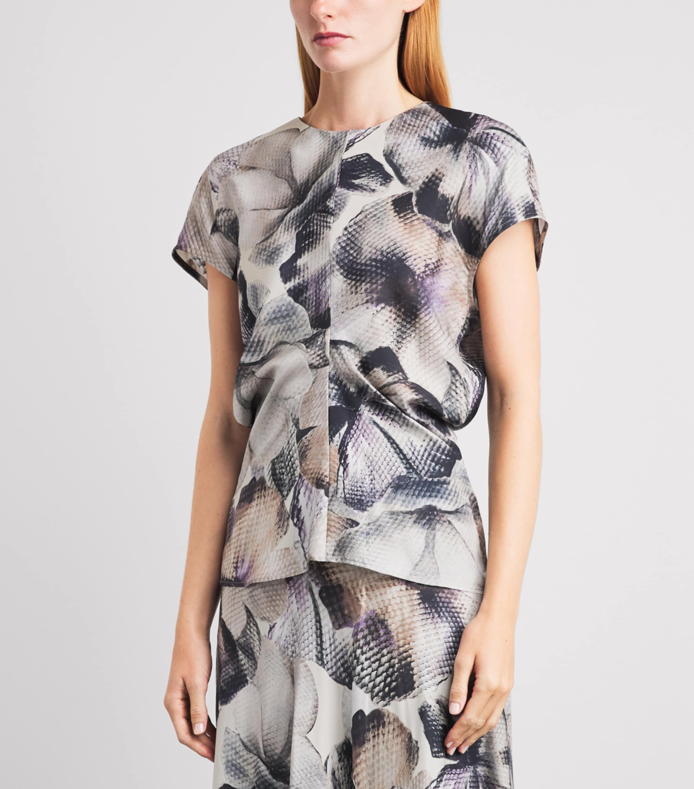 Agnona Womens Silk Floral Print Top Mauve Image 4