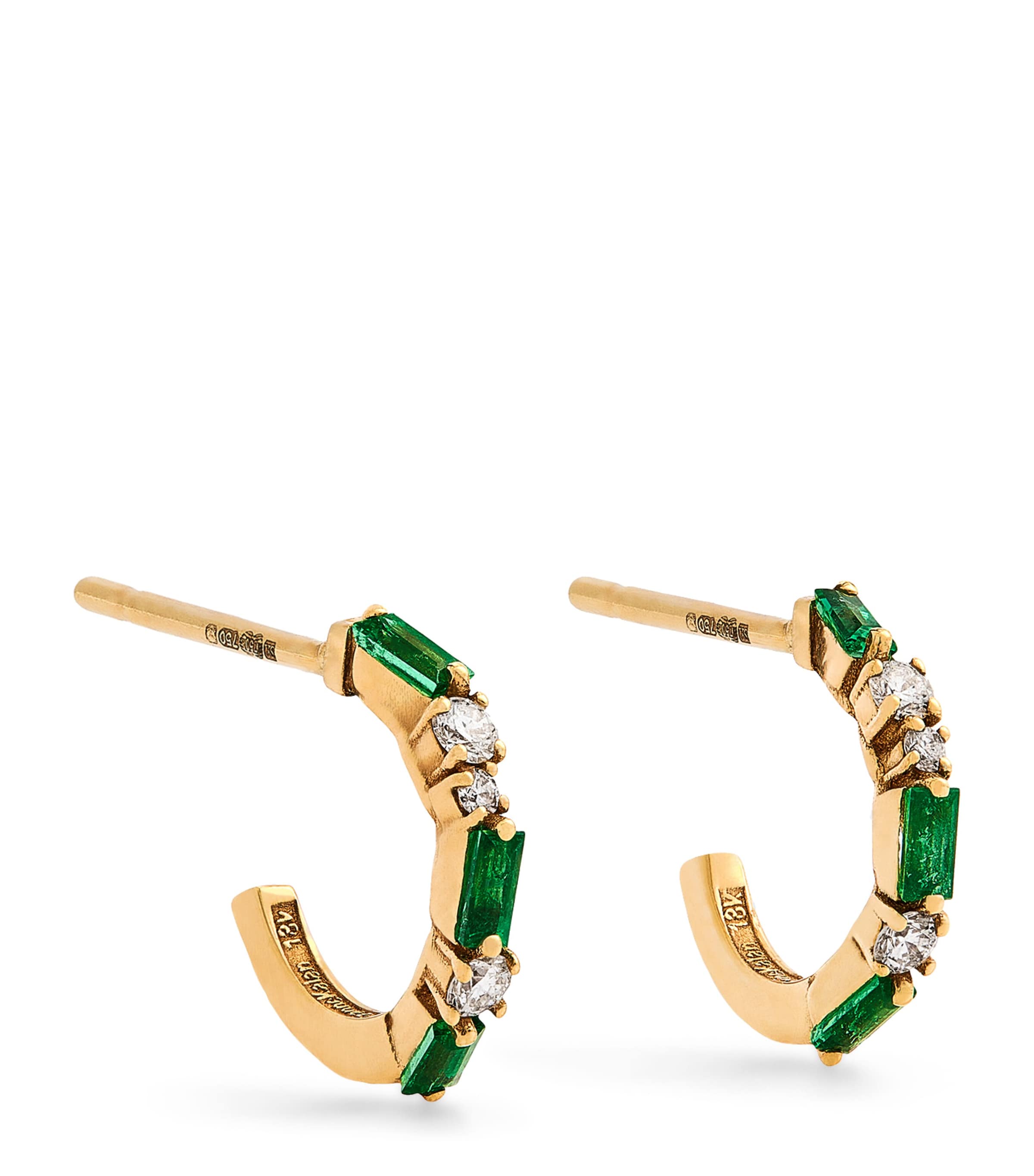 Suzanne Kalan Yellow Gold, Emerald and Diamond Thin Mix Hoop Earrings Yg/emer Image 1