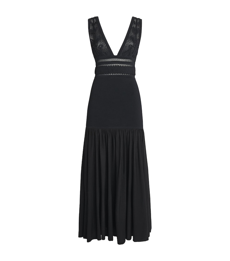 Sandro Paris Womens Knitted V-Neck Maxi Dress Black Image 1