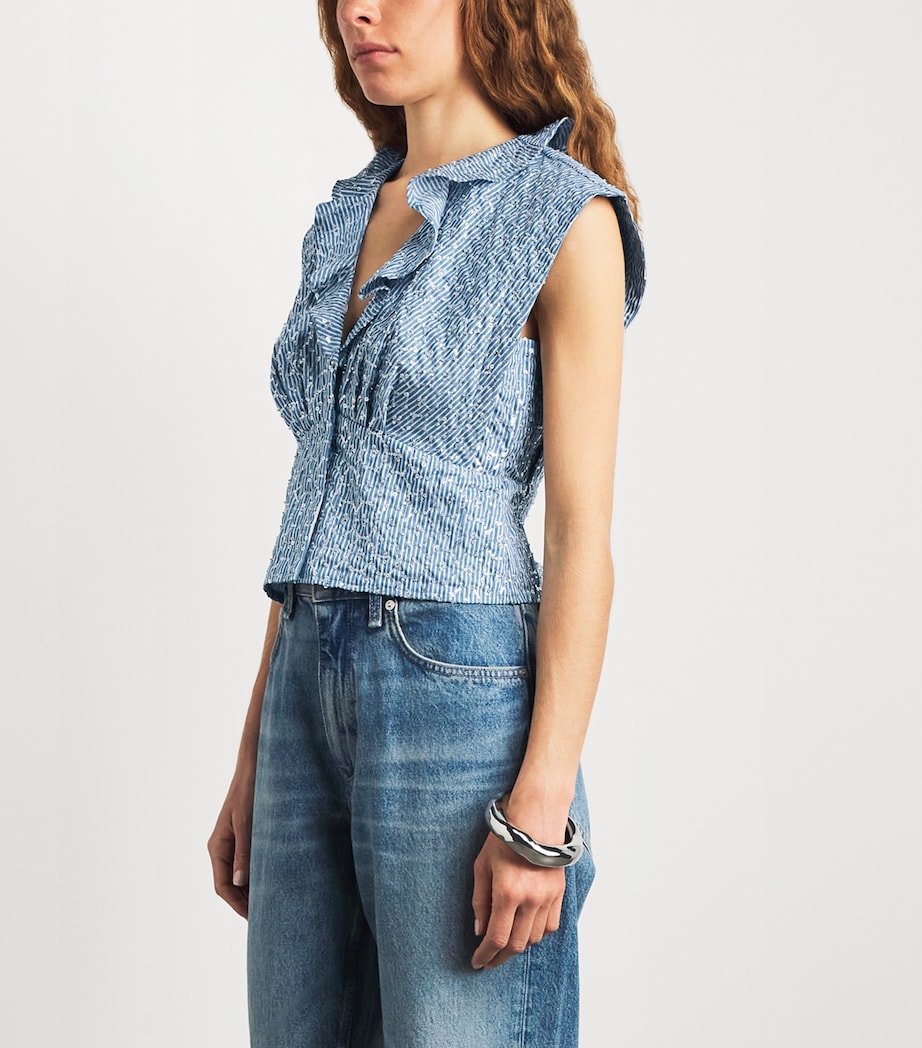 Sandro Paris Womens Sequinned Stripe Top Blue Image 4