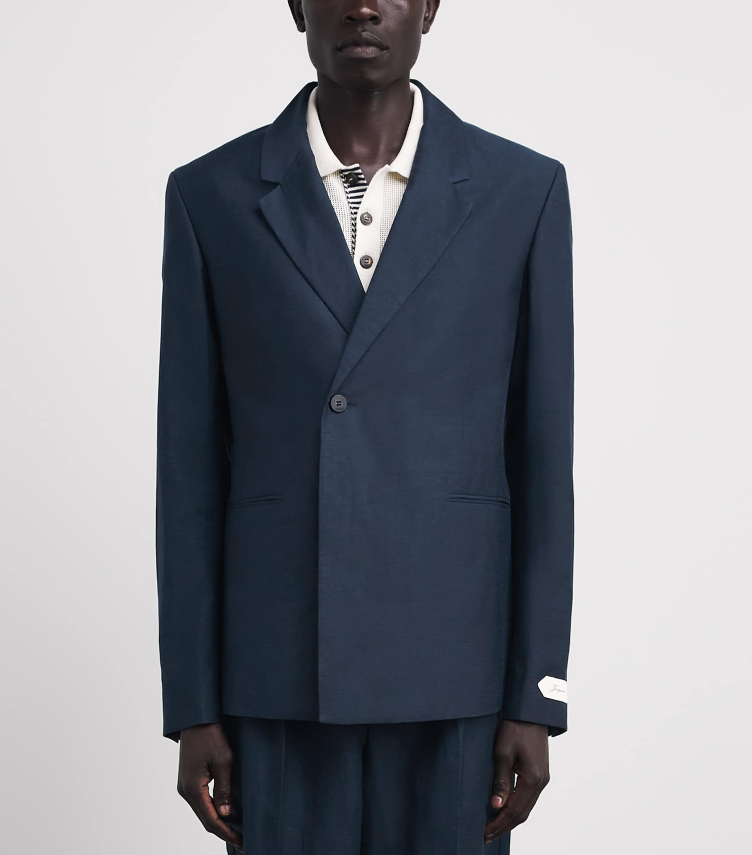 Jacquemus Mens Linen-Blend Melo Blazer Dark Navy/ Image 4