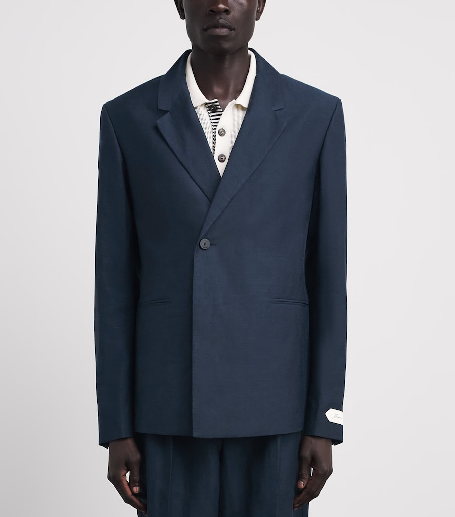 Jacquemus Mens Linen-Blend Melo Blazer Dark Navy/ Image 4