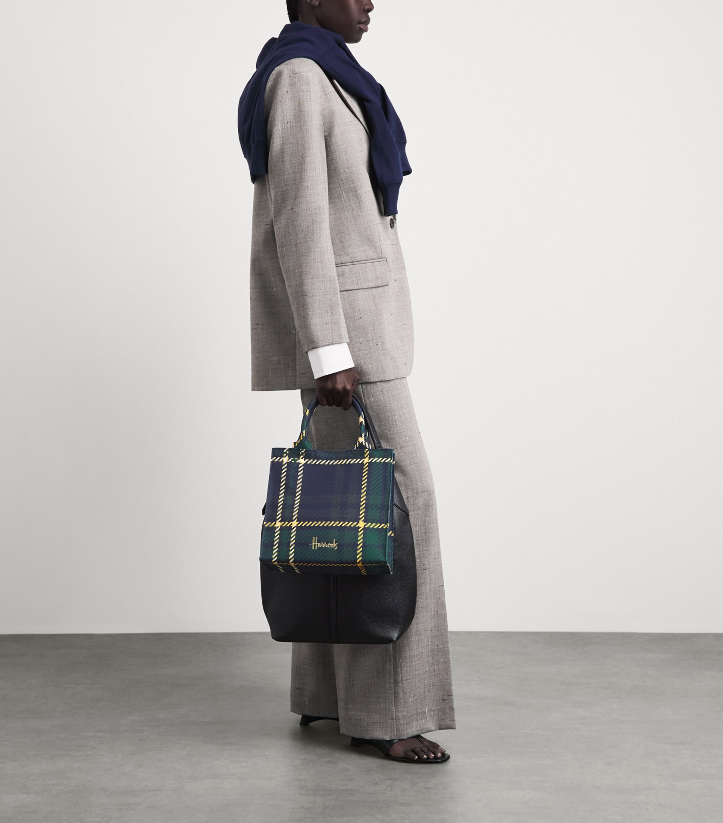 Harrods Small Tartan Tote Bag Navy Image 2