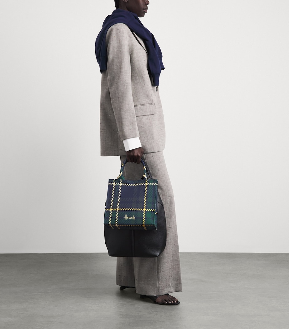 Harrods Small Tartan Tote Bag Navy Image 2