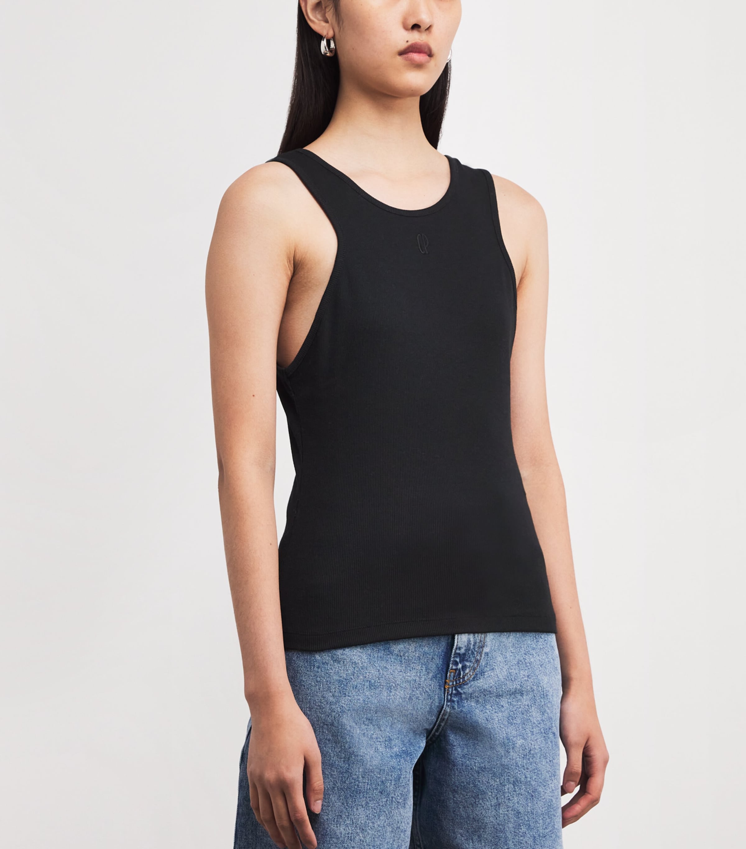 Stretch-Cotton Ribbed Tank Top BLACK Image 3