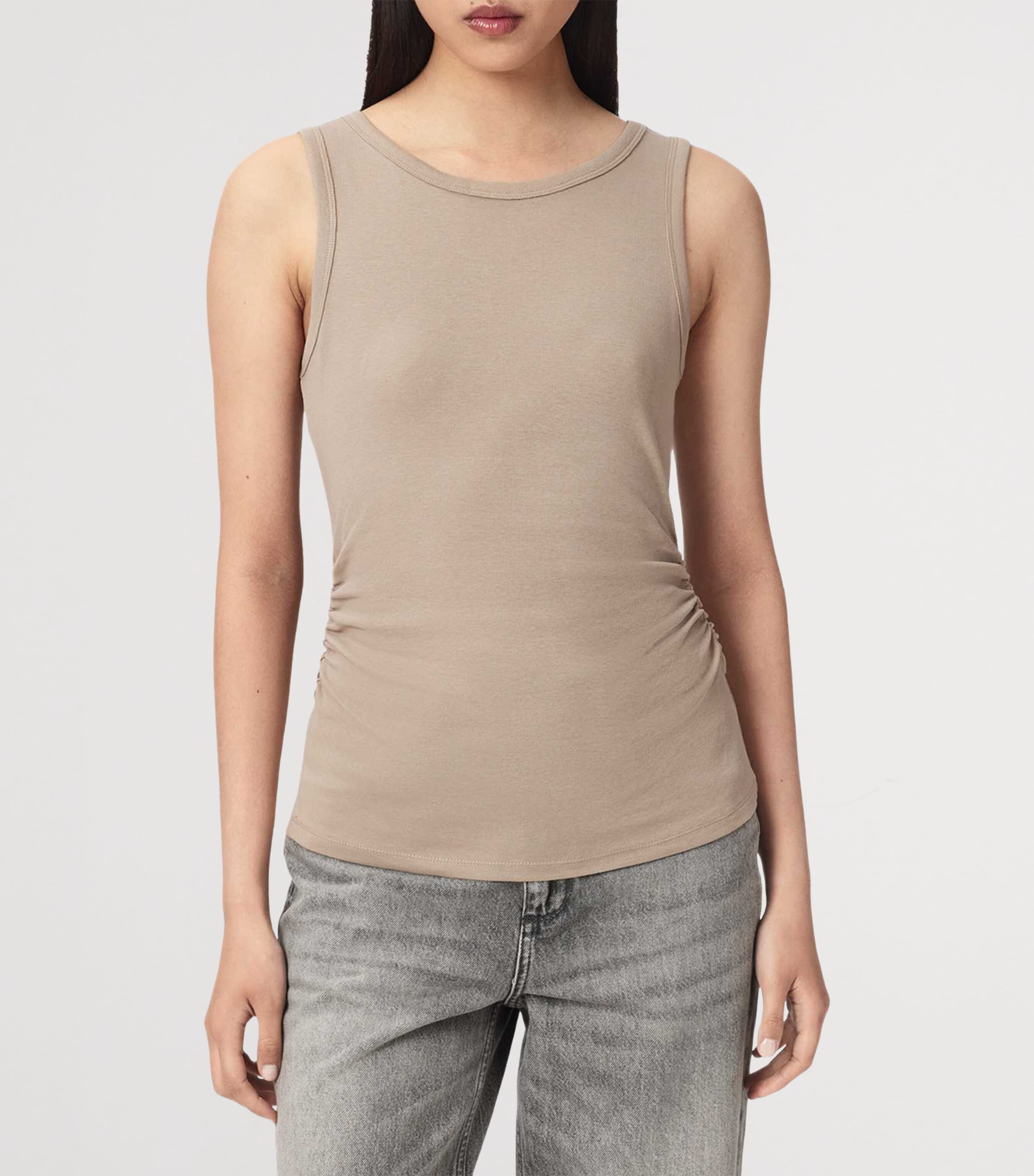 AllSaints Womens Stretch-Cotton Katarina Tank Top Shale Grey Image 3