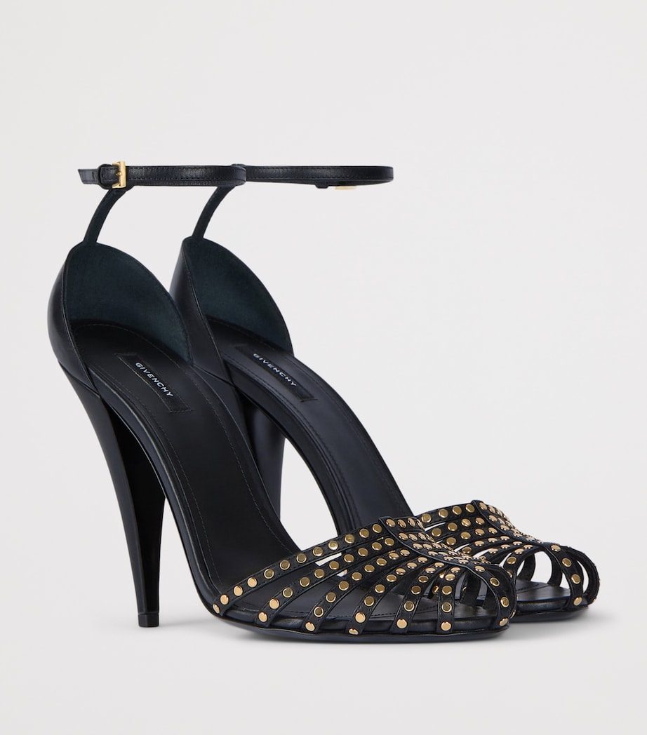 Leather Studded Cage Sandals 95 BLACK Image 2