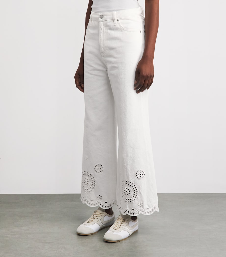 FRAME Womens The Eyelet High-Rise Flared Jeans White Image 4