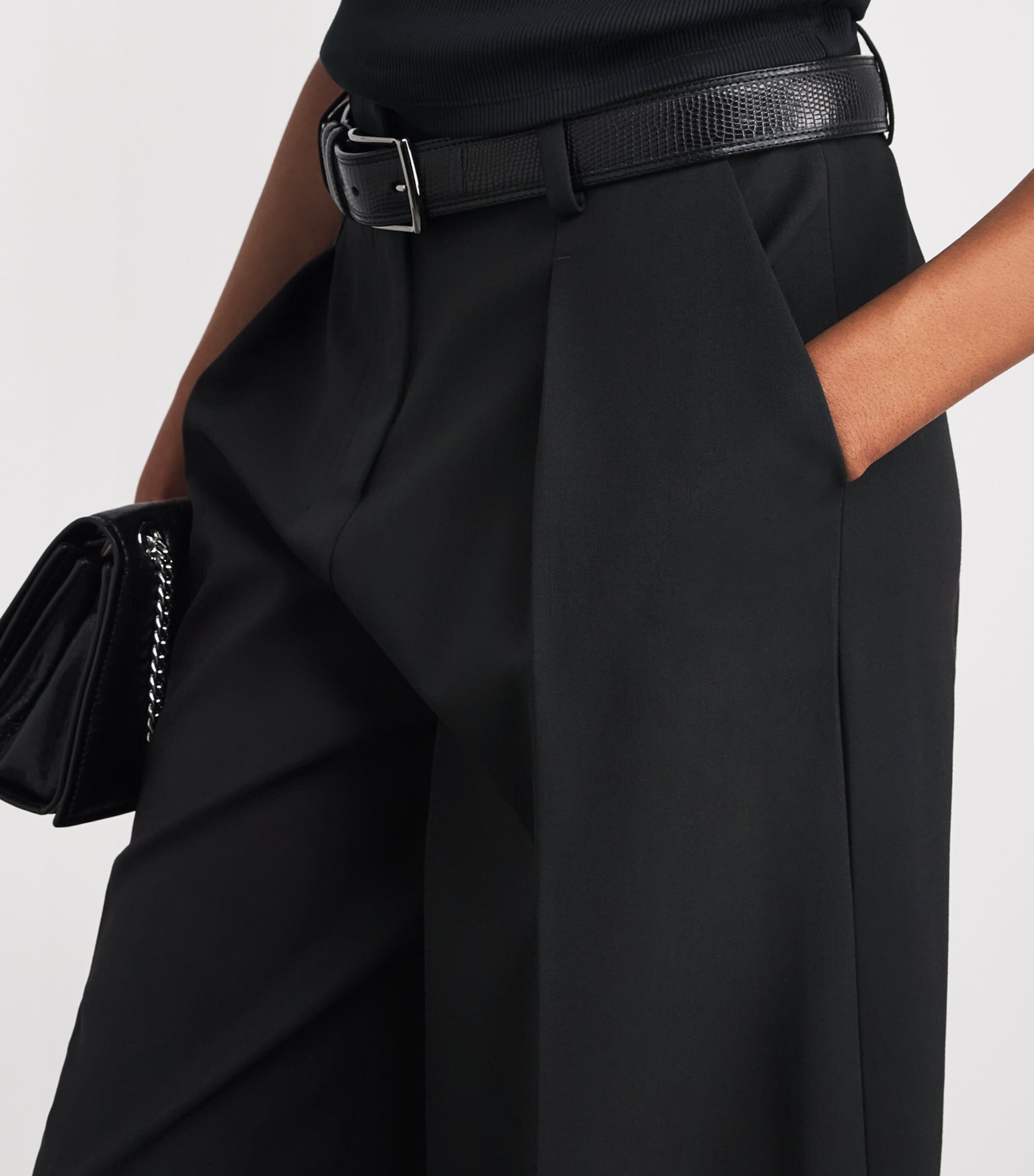 Pleated Wide-Leg Trousers BLACK Image 6