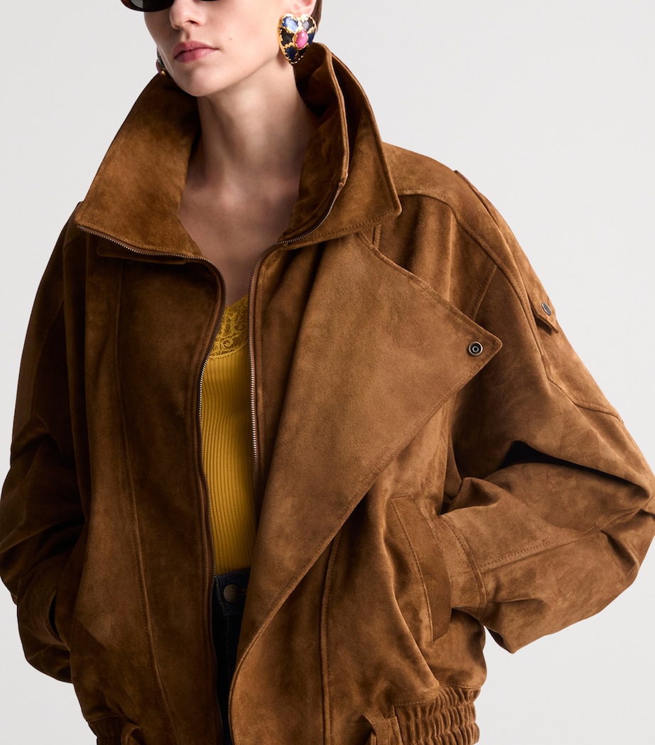 Saint Laurent Womens Suede Belted Bomber Jacket Image 2