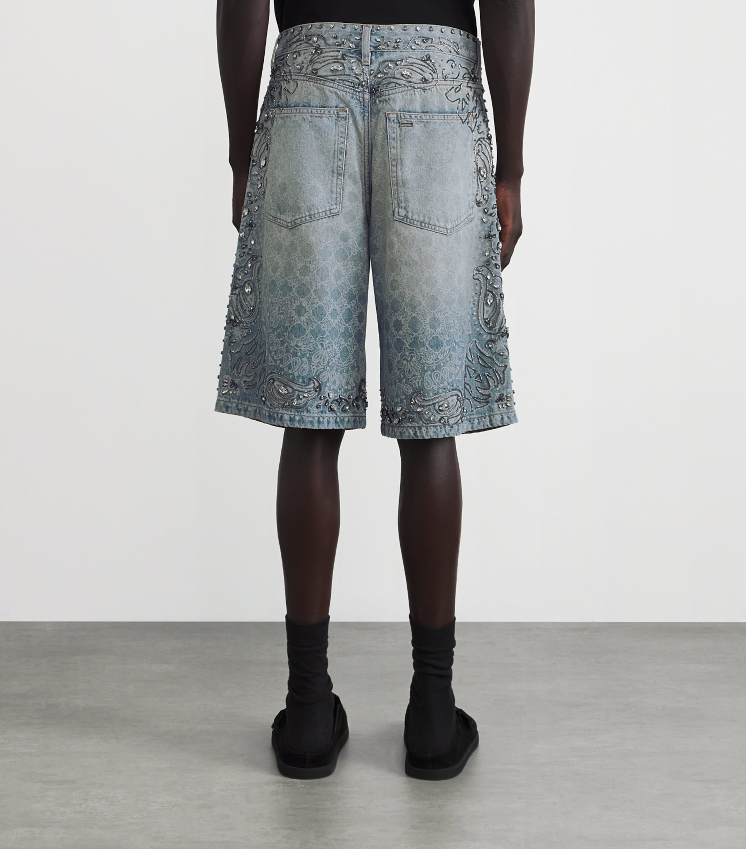 Crystal-Trim Bandana Denim Shorts ANTIQUE  INDIGO/ 406 Image 4