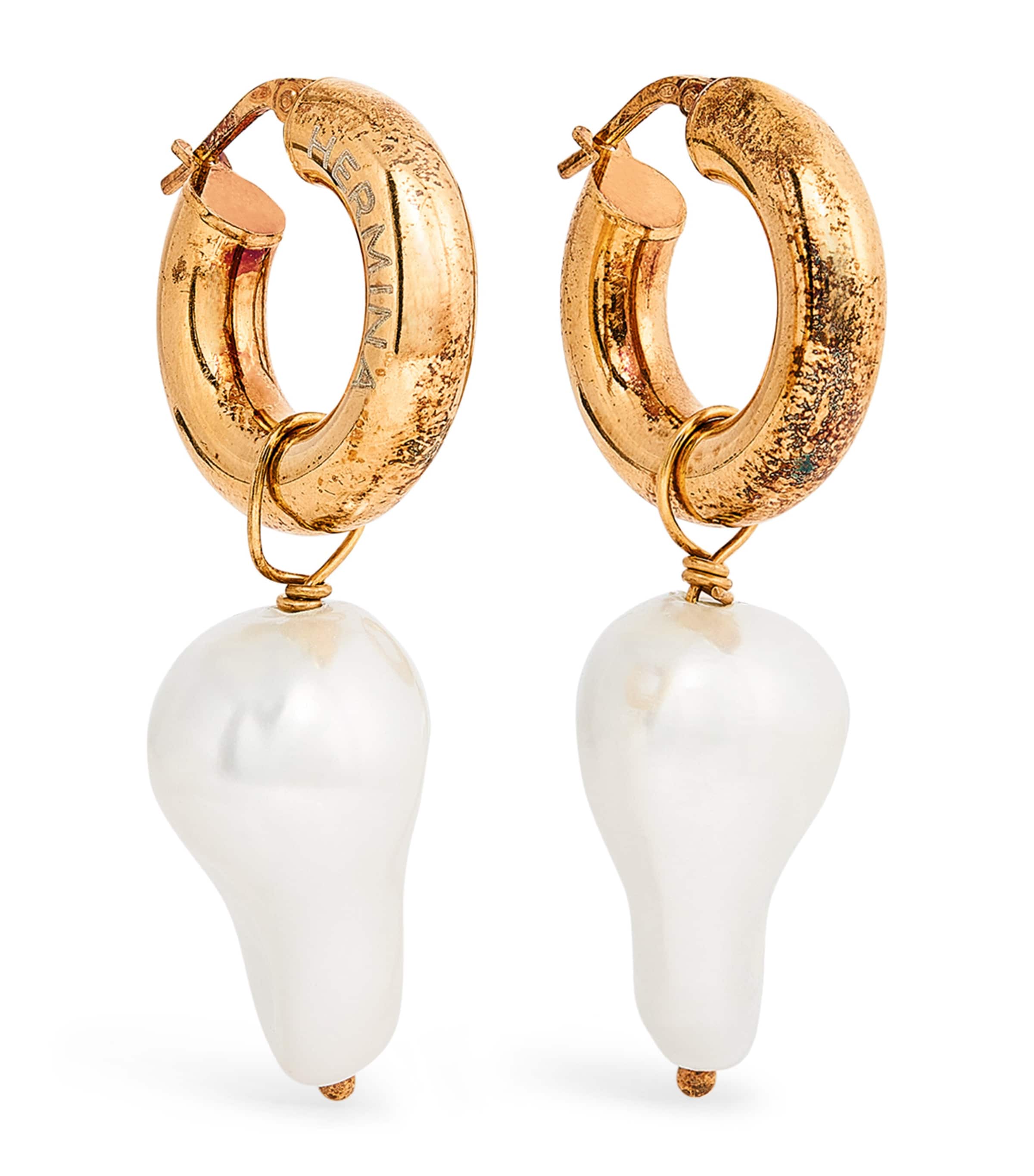 Hermina Athens Mother-of-pearl Adella Hoop Earrings In Gold