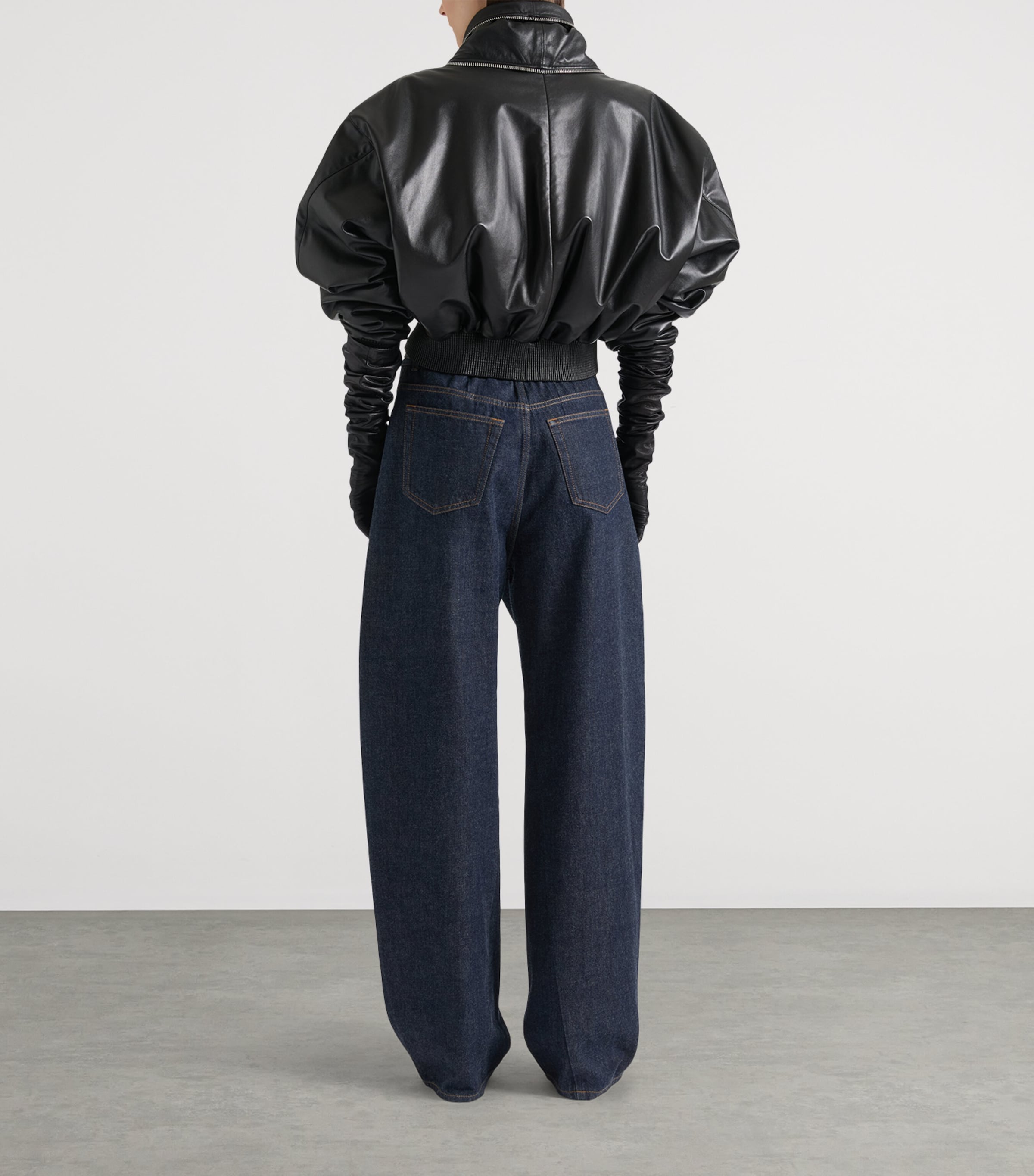 Leather Shawl-Collar Cocoon Jacket BLACK Image 3