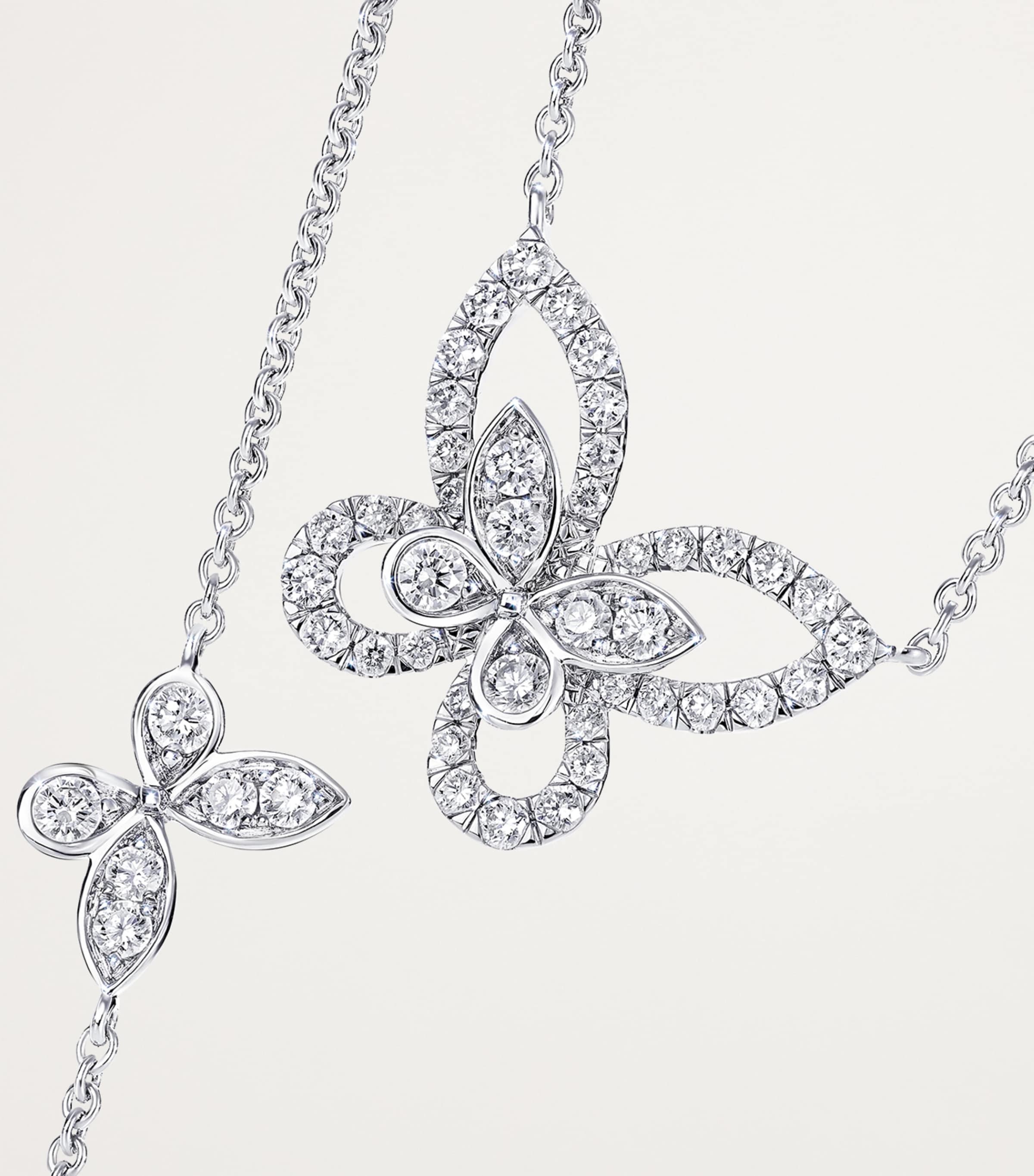 White Gold and Diamond Multi Butterfly Necklace WHITE GOLD Image 3