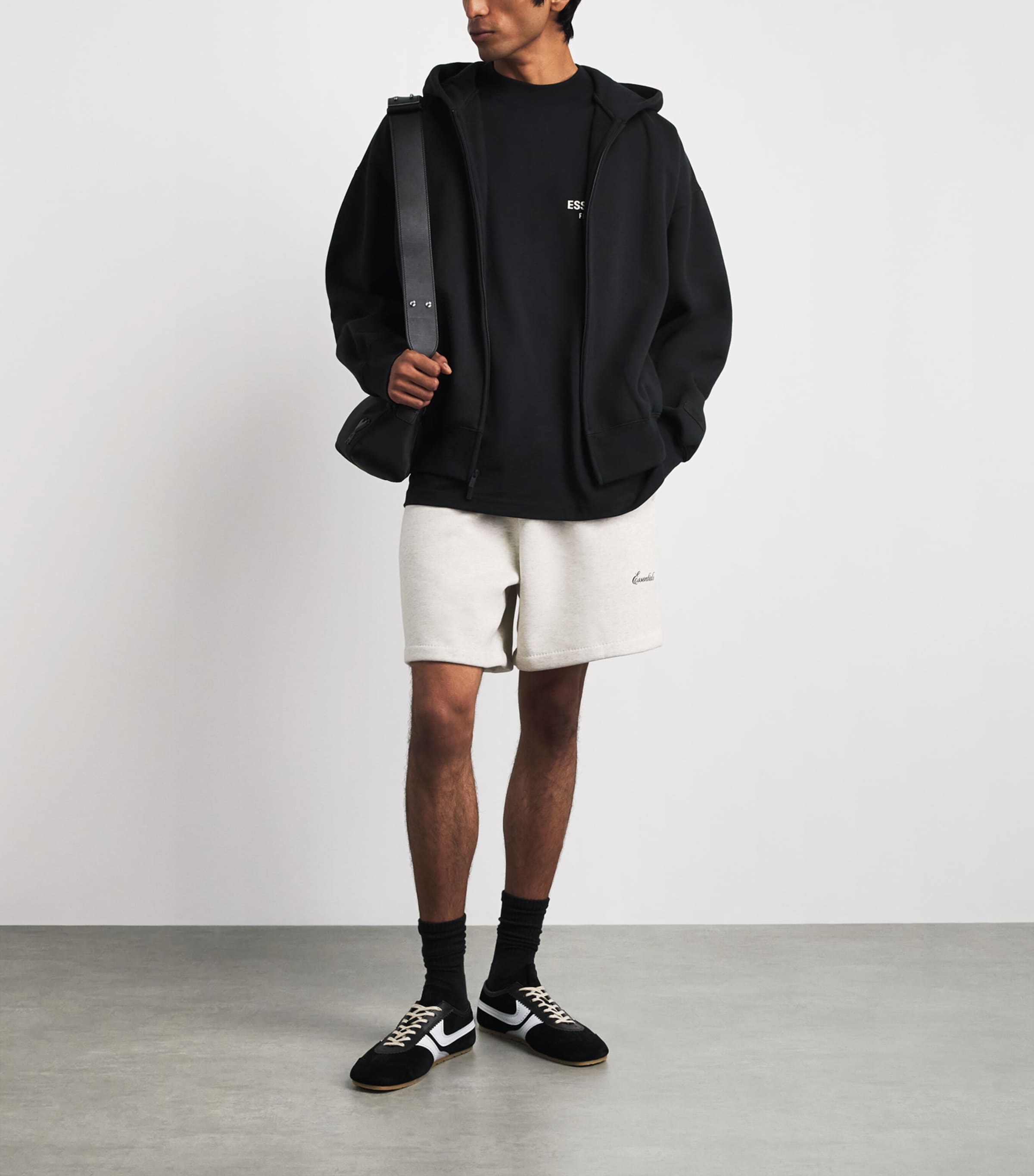 FEAR OF GOD ESSENTIALS Black Classic Fit Double-Zip Hoodie