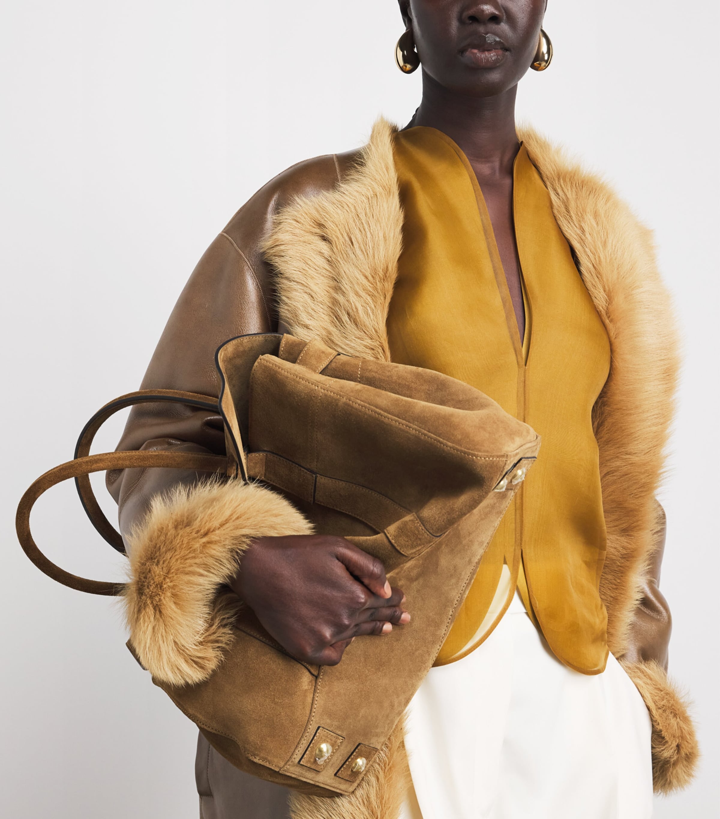 FFORME Womens Reversible Camel Shearling-Leather Coat Camel Image 3
