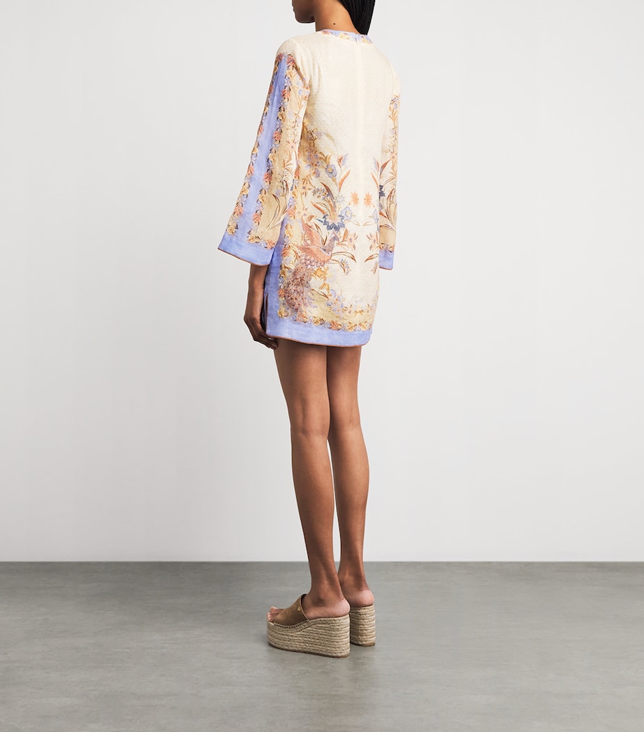 Zimmermann Womens Linen Indra Mini Tunic Dress Biscuit Scarf Floral Image 4