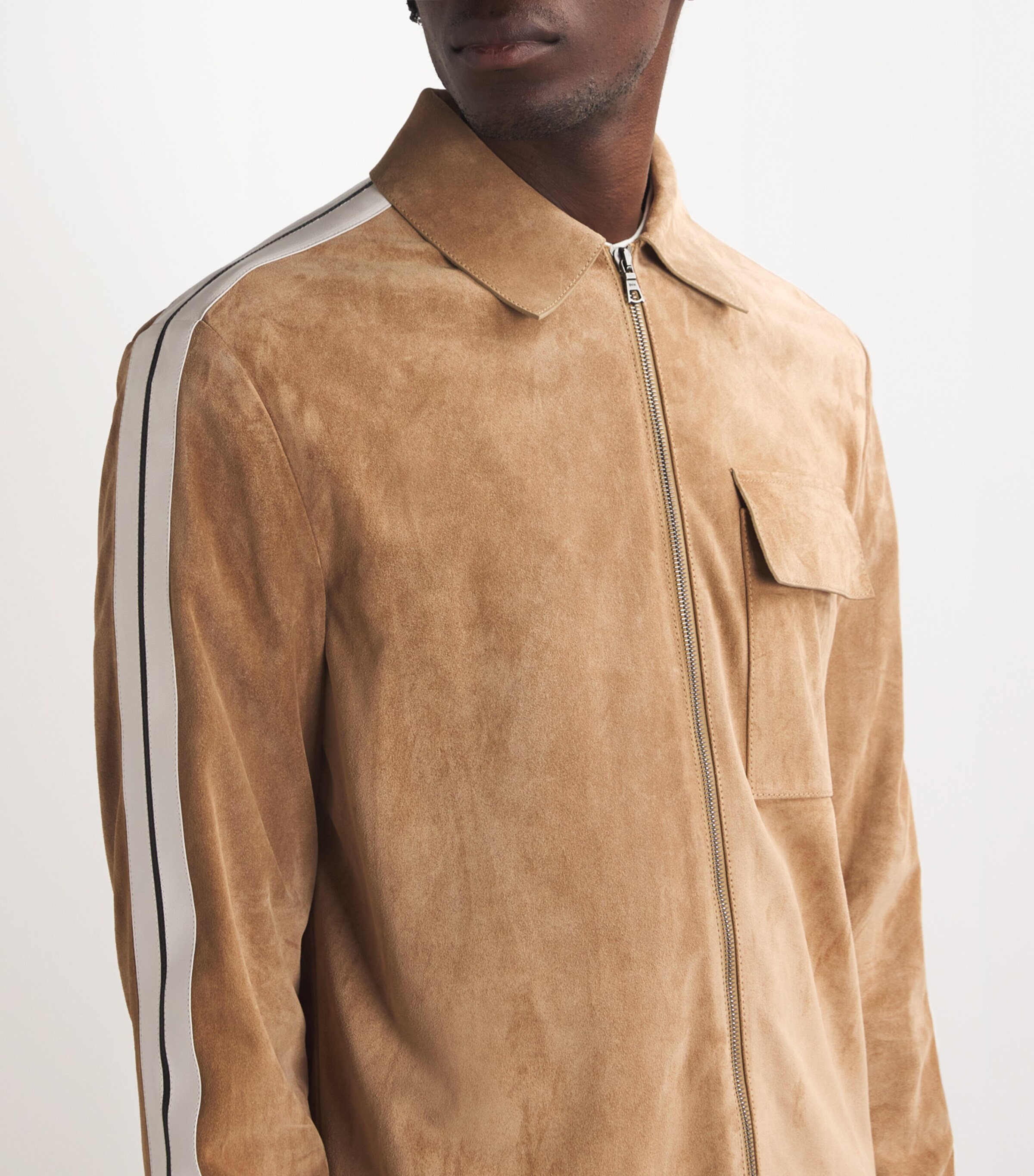 Palm Angels Mens Leather Track-Stripe Overshirt Beige Off White Image 6