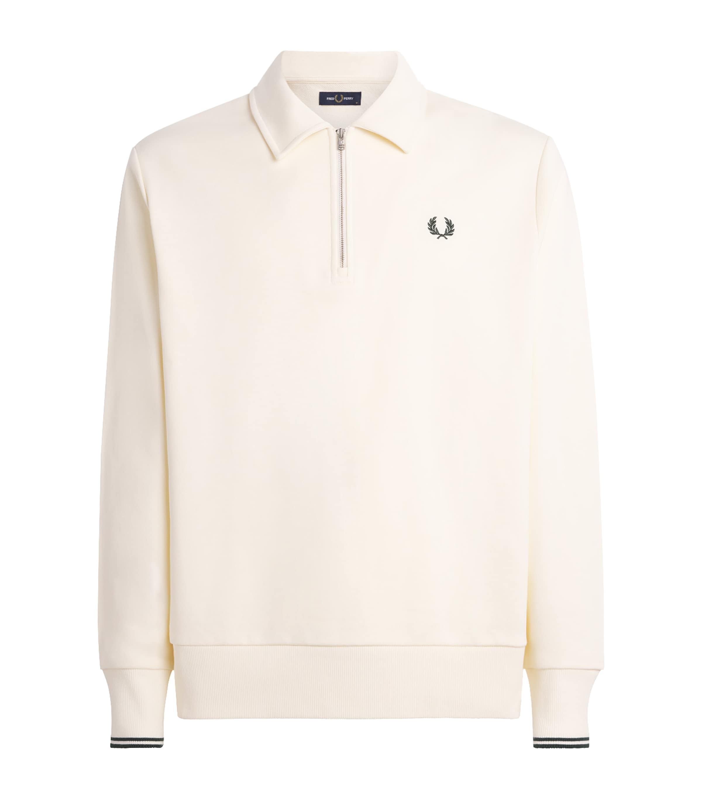 Fred Perry Mens Cotton Half-Zip Sweatshirt Ecru Image 1