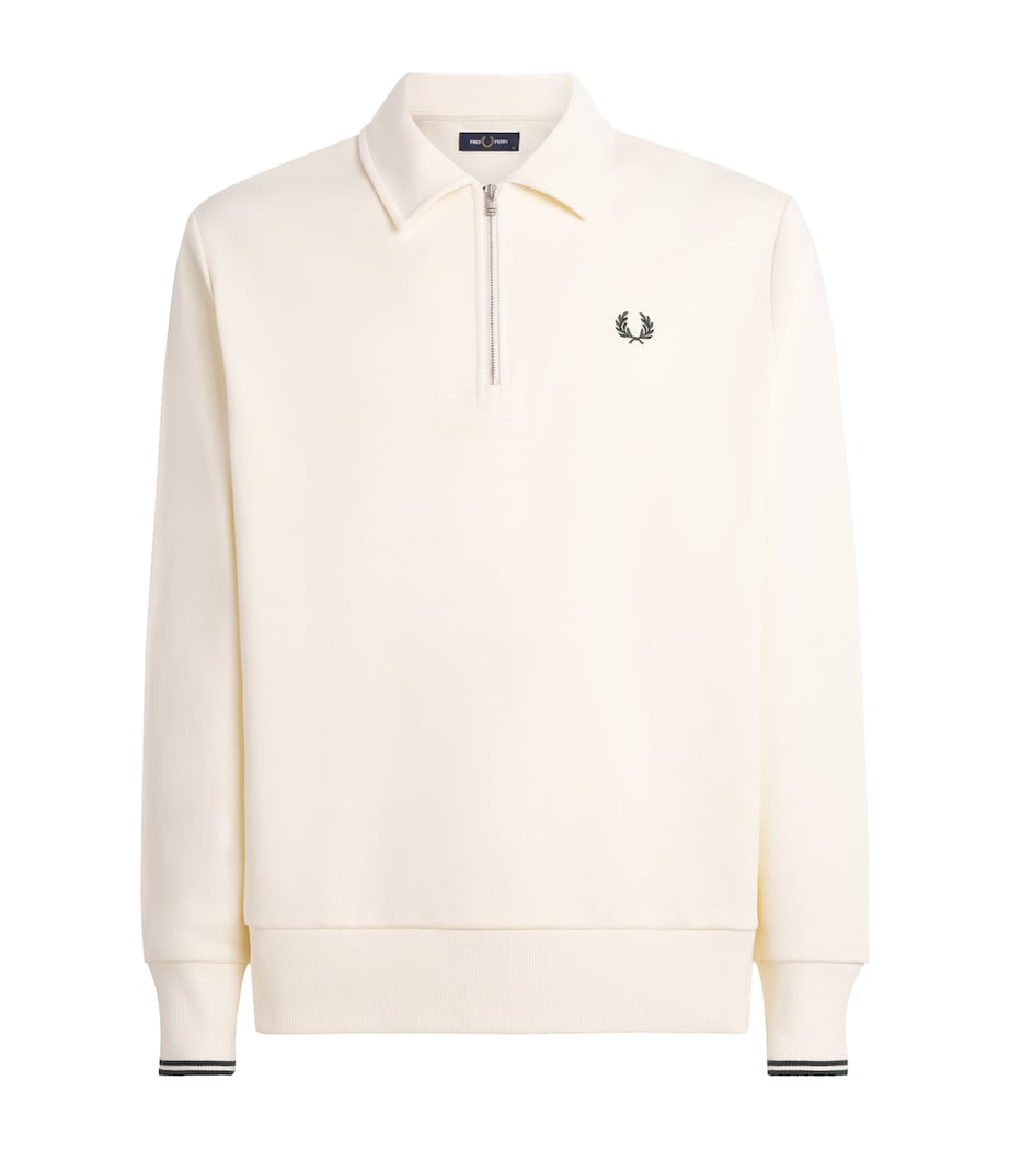 Fred Perry Mens Cotton Half-Zip Sweatshirt Ecru Image 1