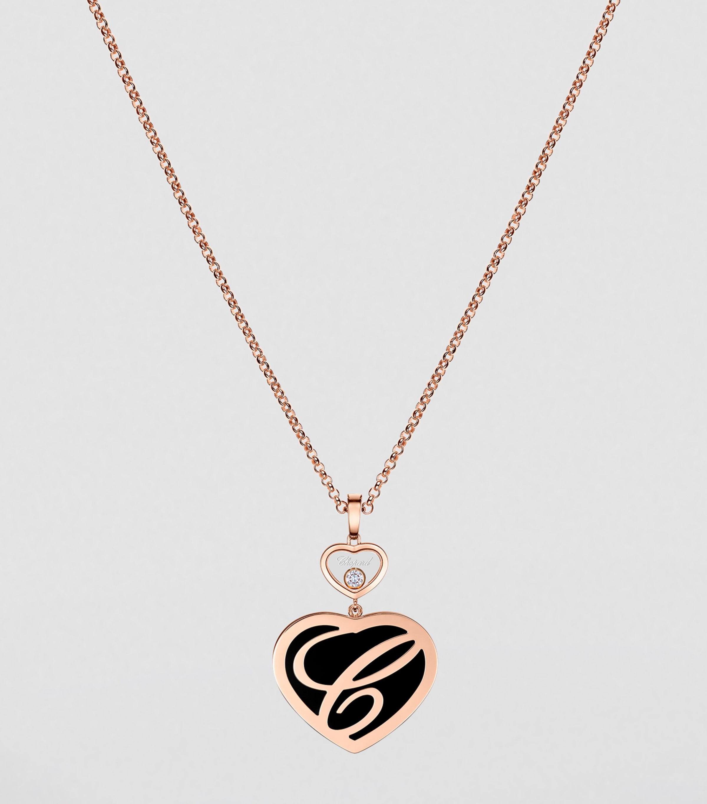 Rose Gold, Diamond and Onyx Happy Hearts Pendant Necklace 18K ROSE GOLD Image 4