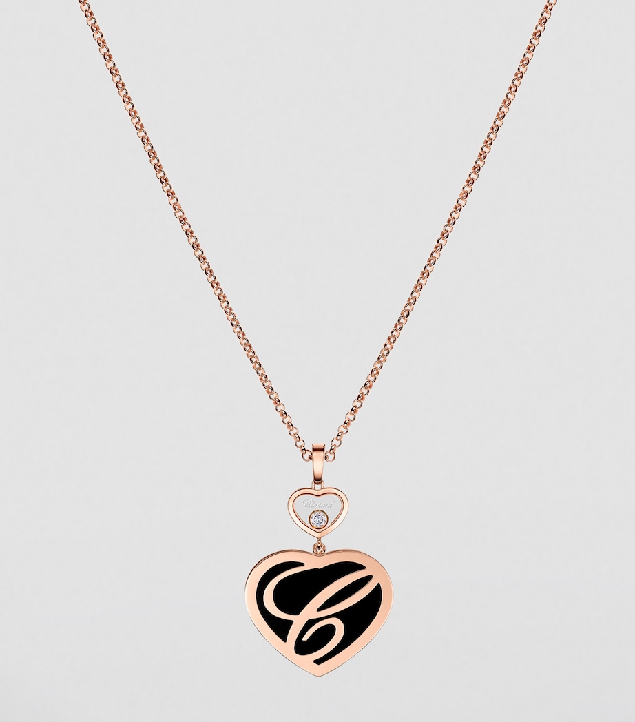 Rose Gold, Diamond and Onyx Happy Hearts Pendant Necklace 18K ROSE GOLD Image 4