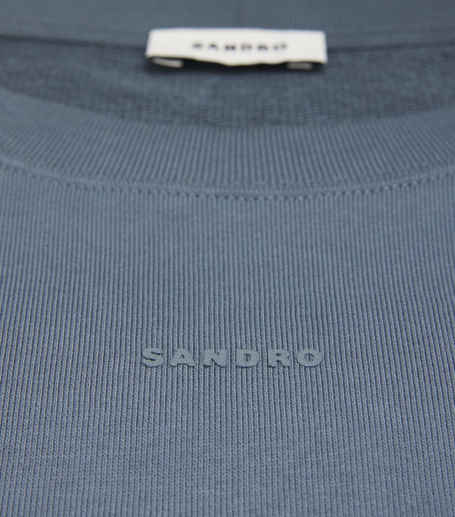 Sandro Paris Mens Cotton Logo Sweatshirt Grey / Blu Image 6