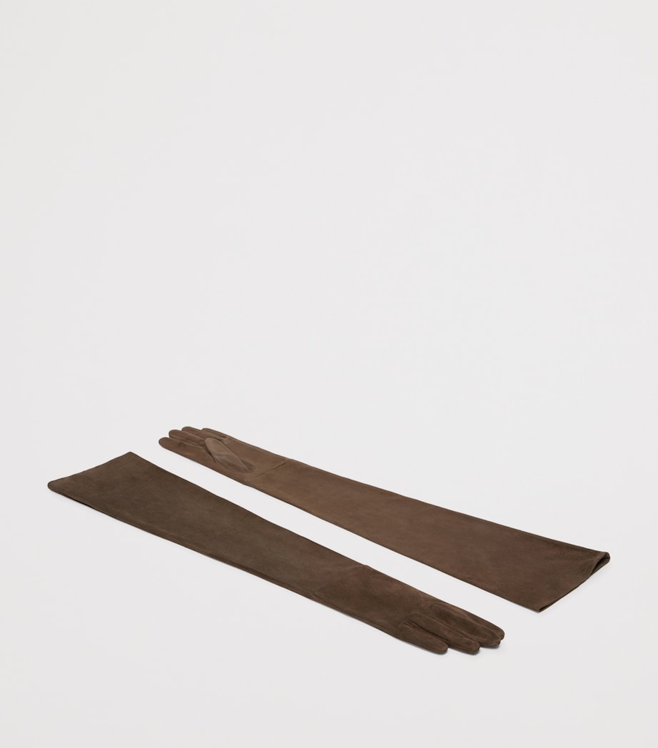 Max Mara Lamb Suede Long Gloves Dark Brown Image 2