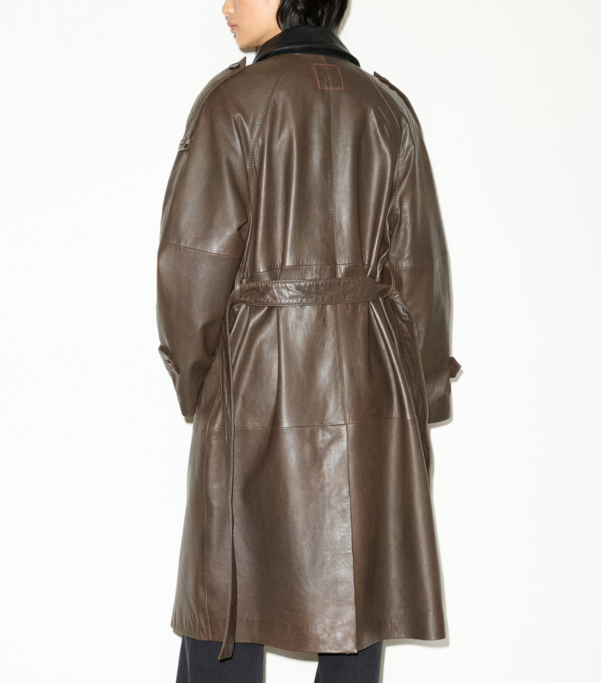 MAX&Co. Womens Lambskin Trench Coat Chocolate Image 3